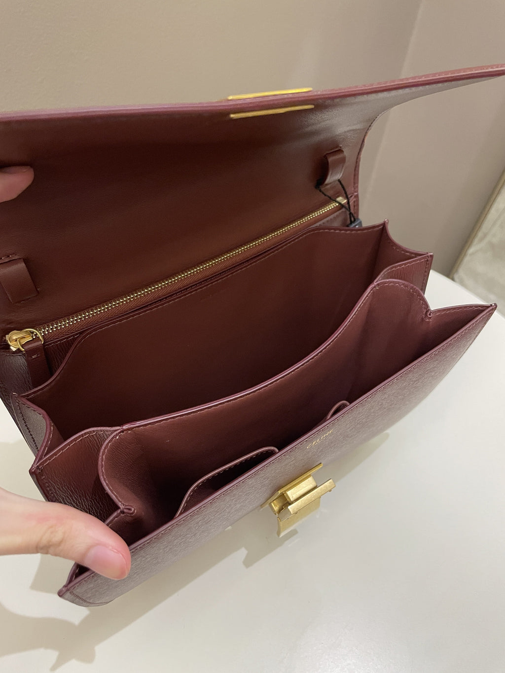 Celine Box Bag Grenat Bordeaux Grainy Leather