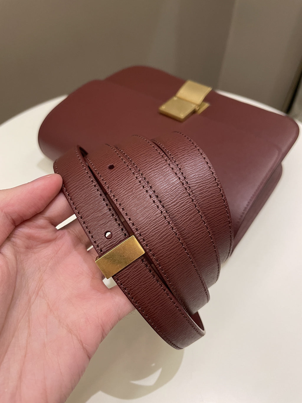 Celine Box Bag Grenat Bordeaux Grainy Leather