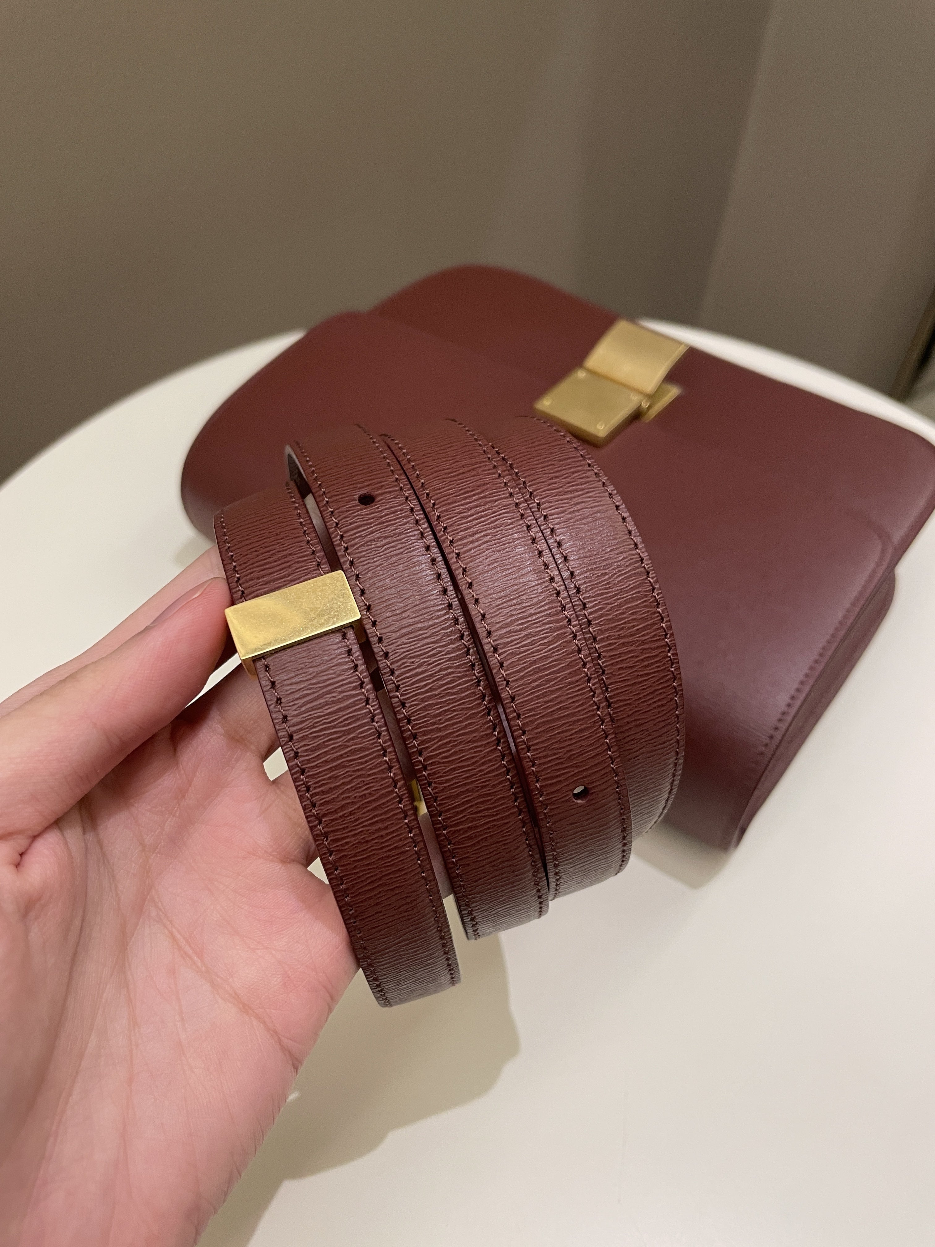 Celine Box Bag Grenat Bordeaux Grainy Leather