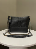 Chanel Quilted Gabrielle Hobo Black Python Calfskin