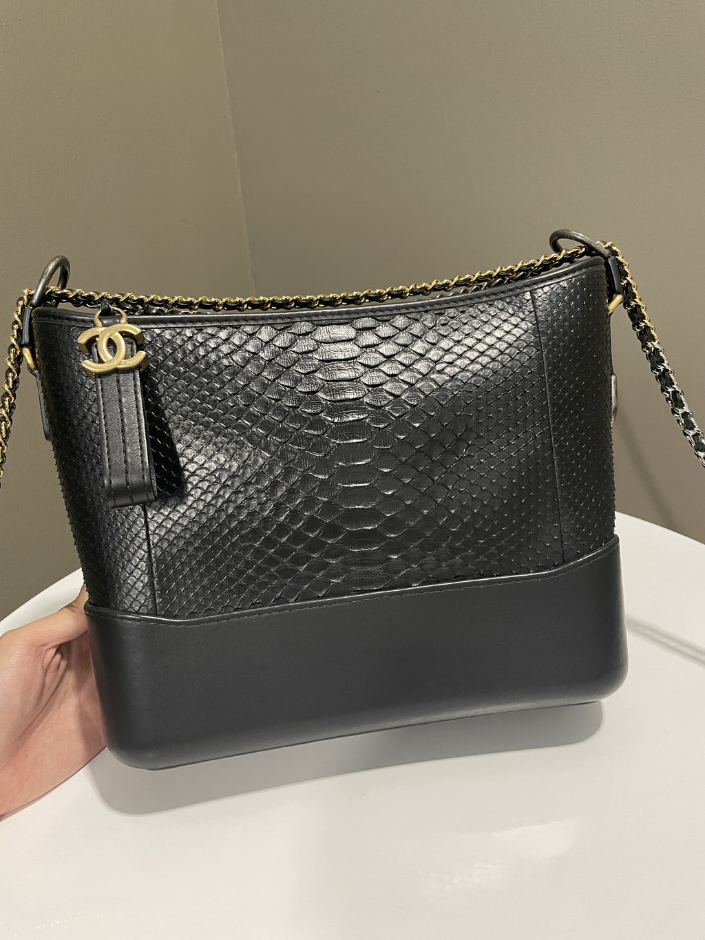 Chanel Quilted Gabrielle Hobo Black Python Calfskin