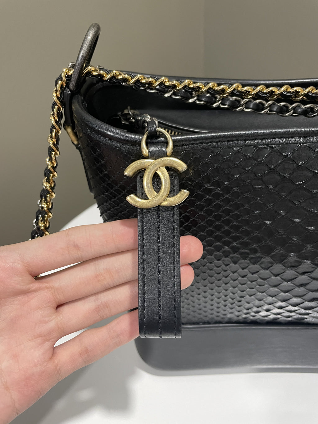 Chanel Quilted Gabrielle Hobo Black Python Calfskin