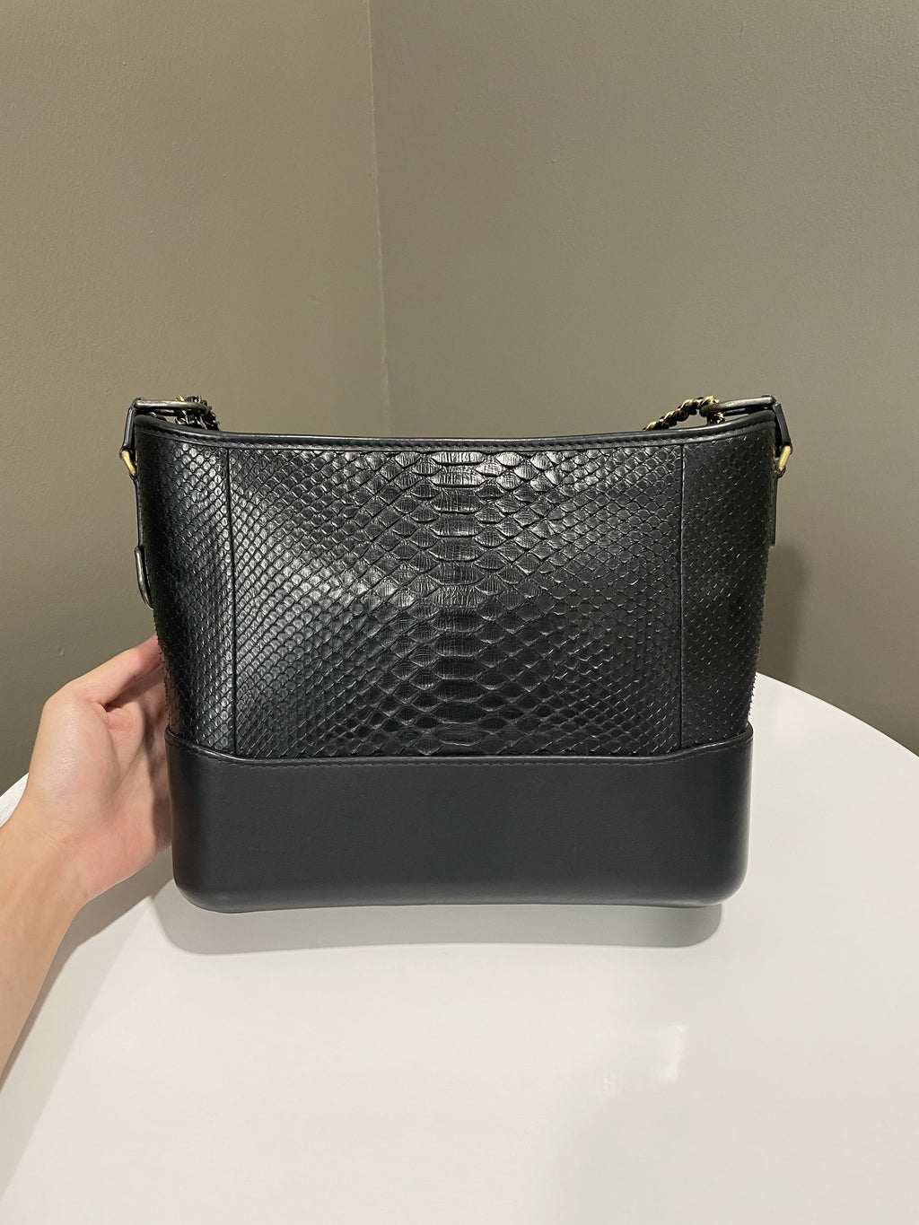 Chanel Quilted Gabrielle Hobo Black Python Calfskin