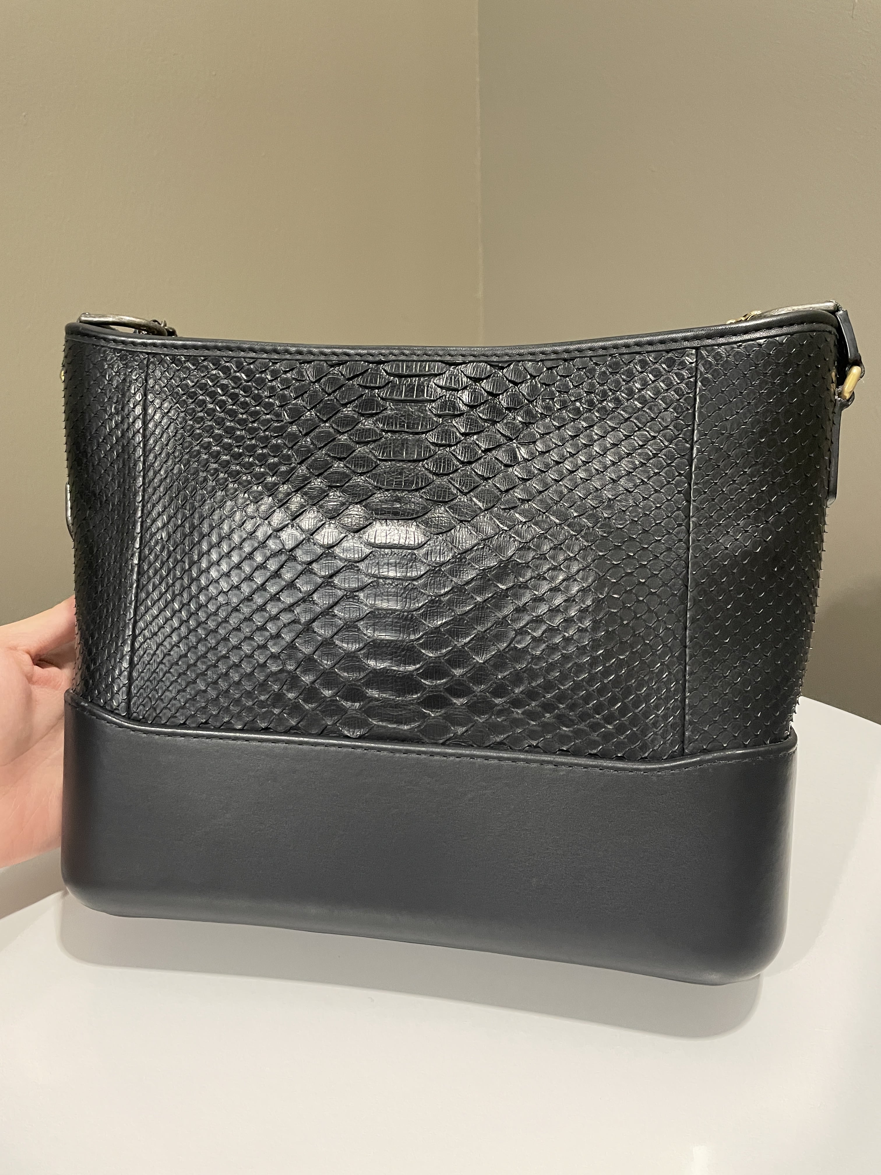 Chanel Quilted Gabrielle Hobo Black Python Calfskin