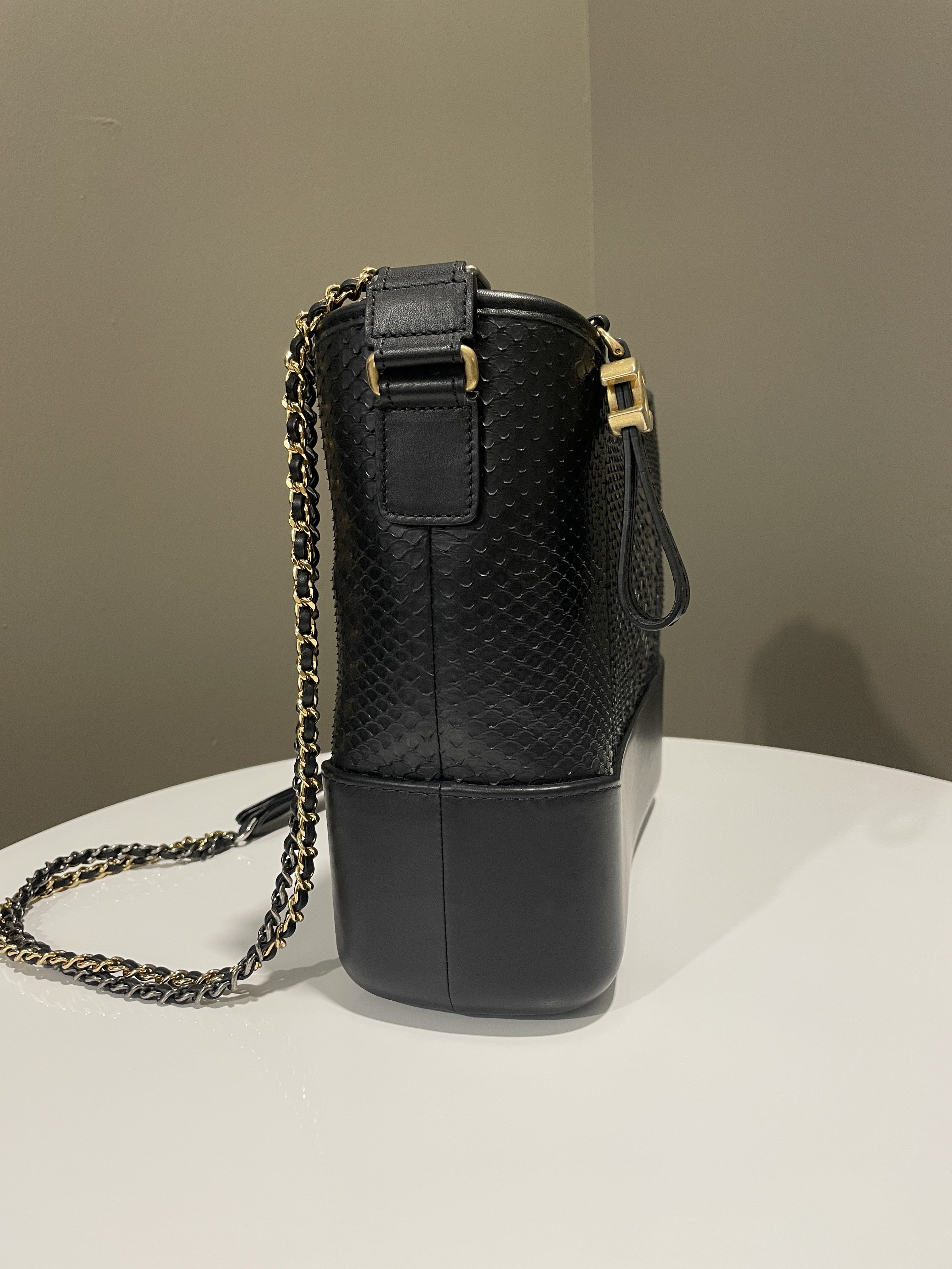Chanel Quilted Gabrielle Hobo Black Python Calfskin
