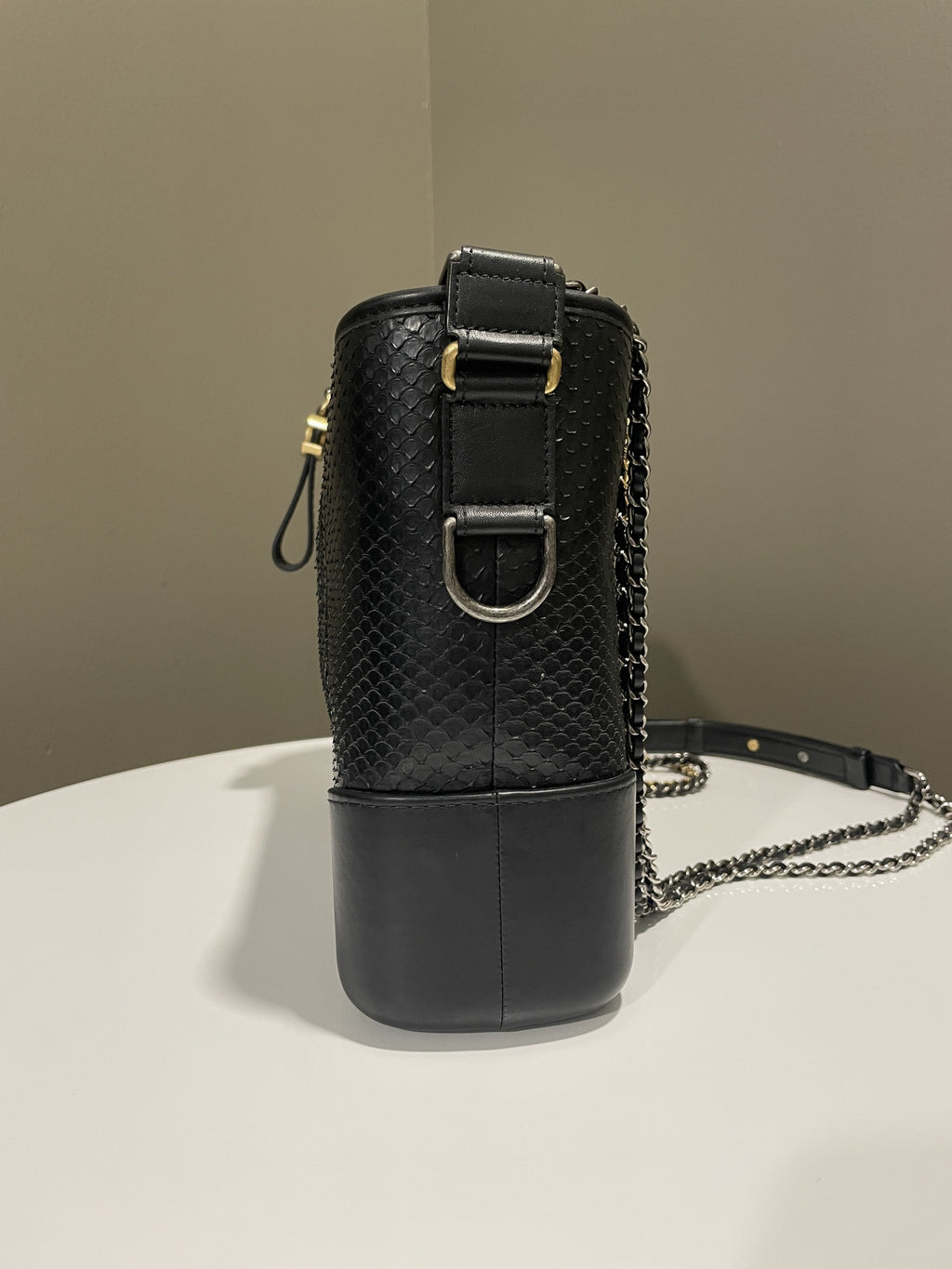 Chanel Quilted Gabrielle Hobo Black Python Calfskin