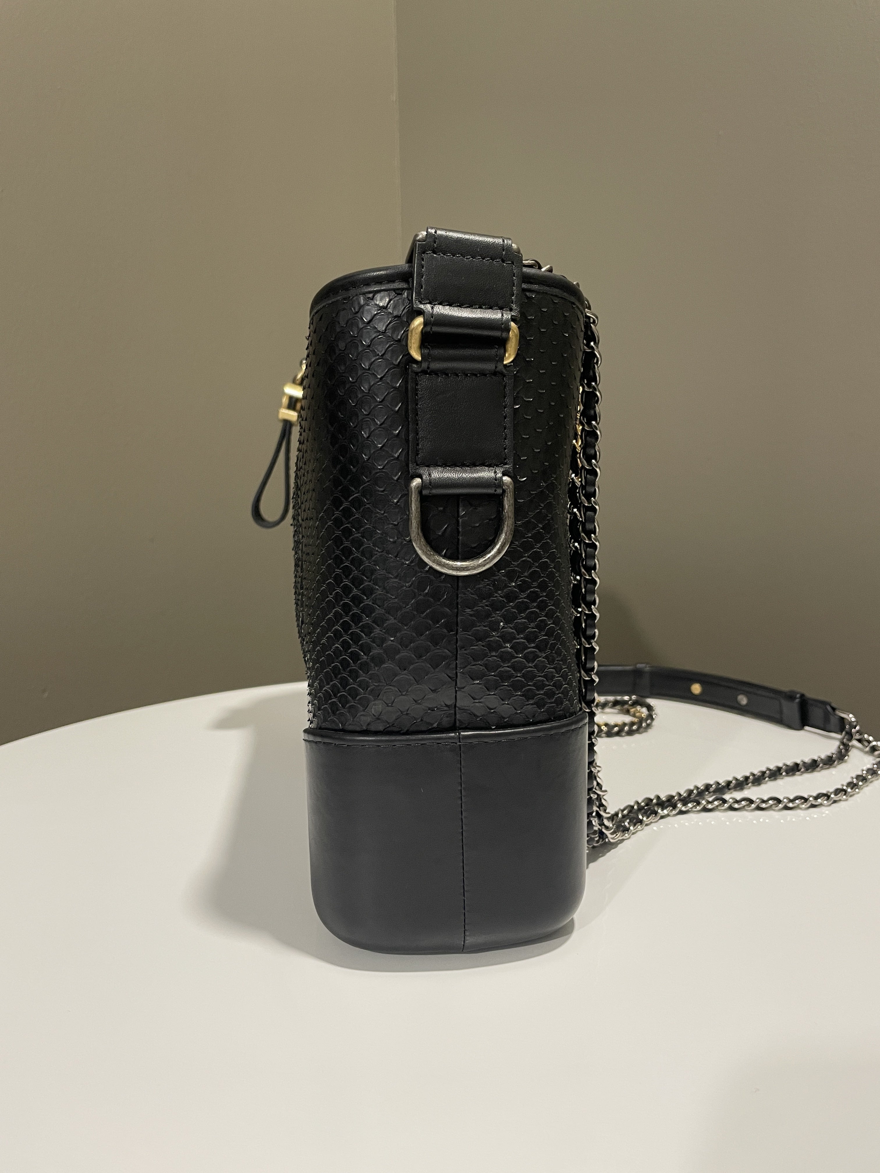 Chanel Quilted Gabrielle Hobo Black Python Calfskin