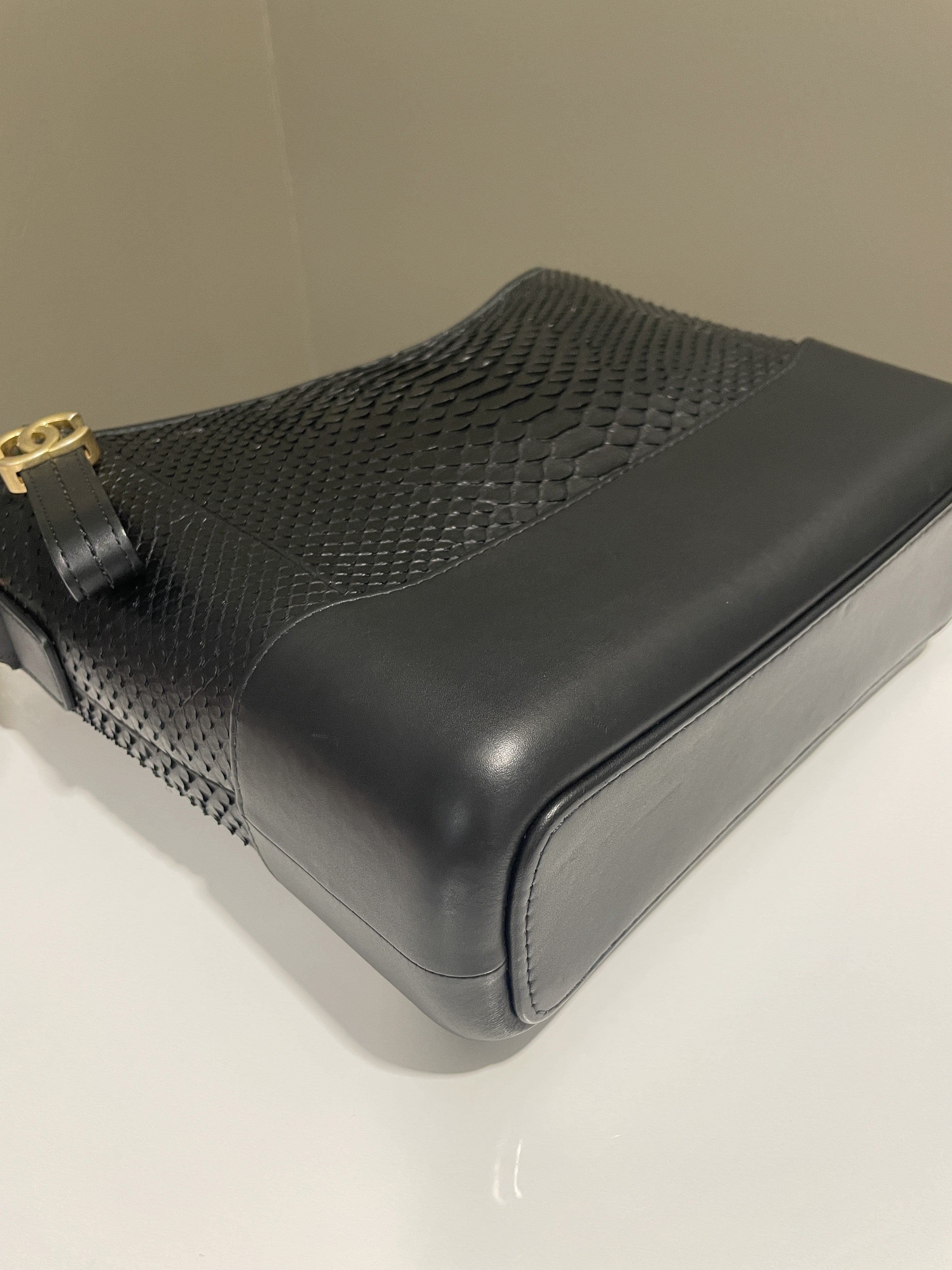 Chanel Quilted Gabrielle Hobo Black Python Calfskin
