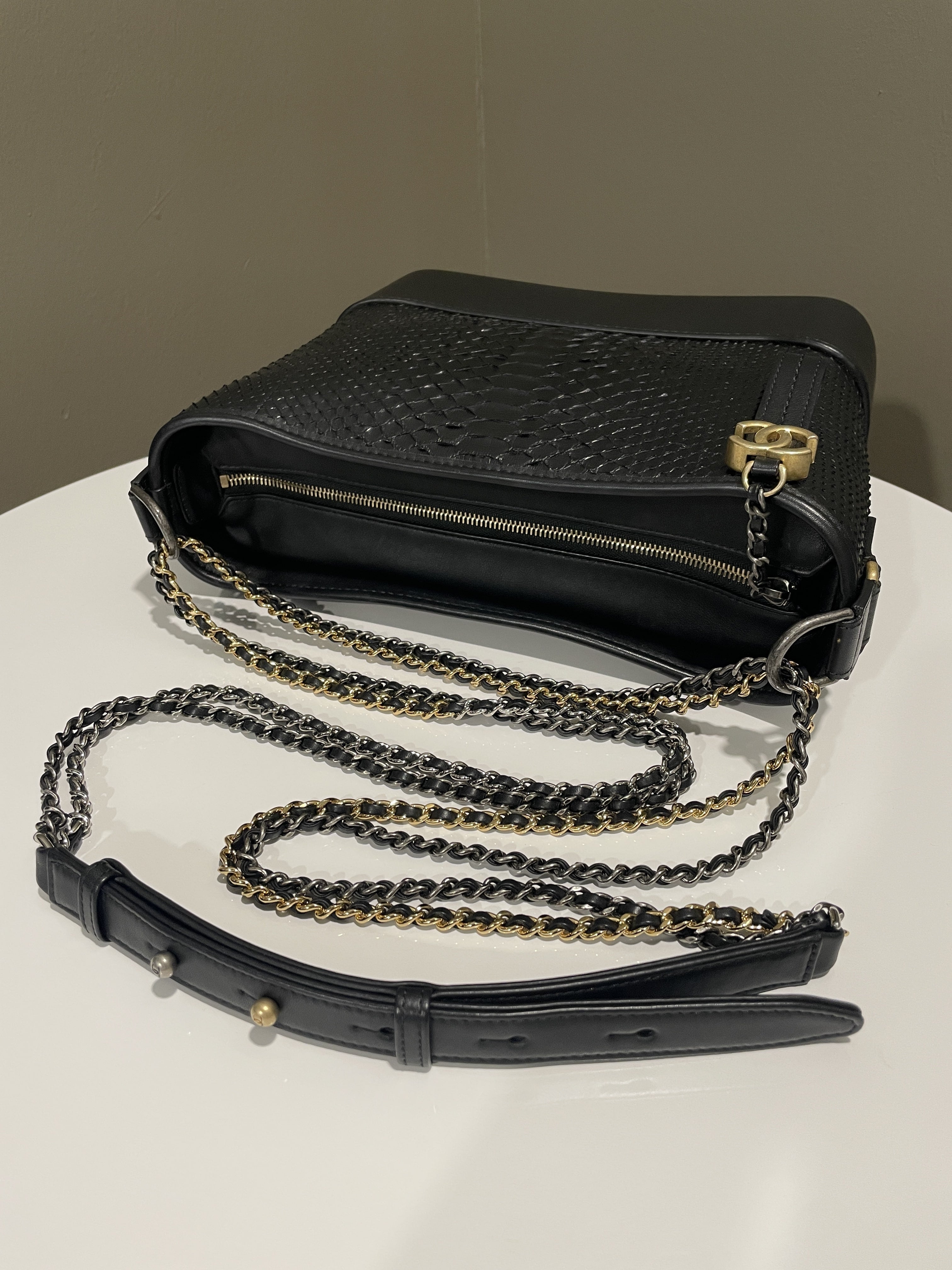 Chanel Quilted Gabrielle Hobo Black Python Calfskin