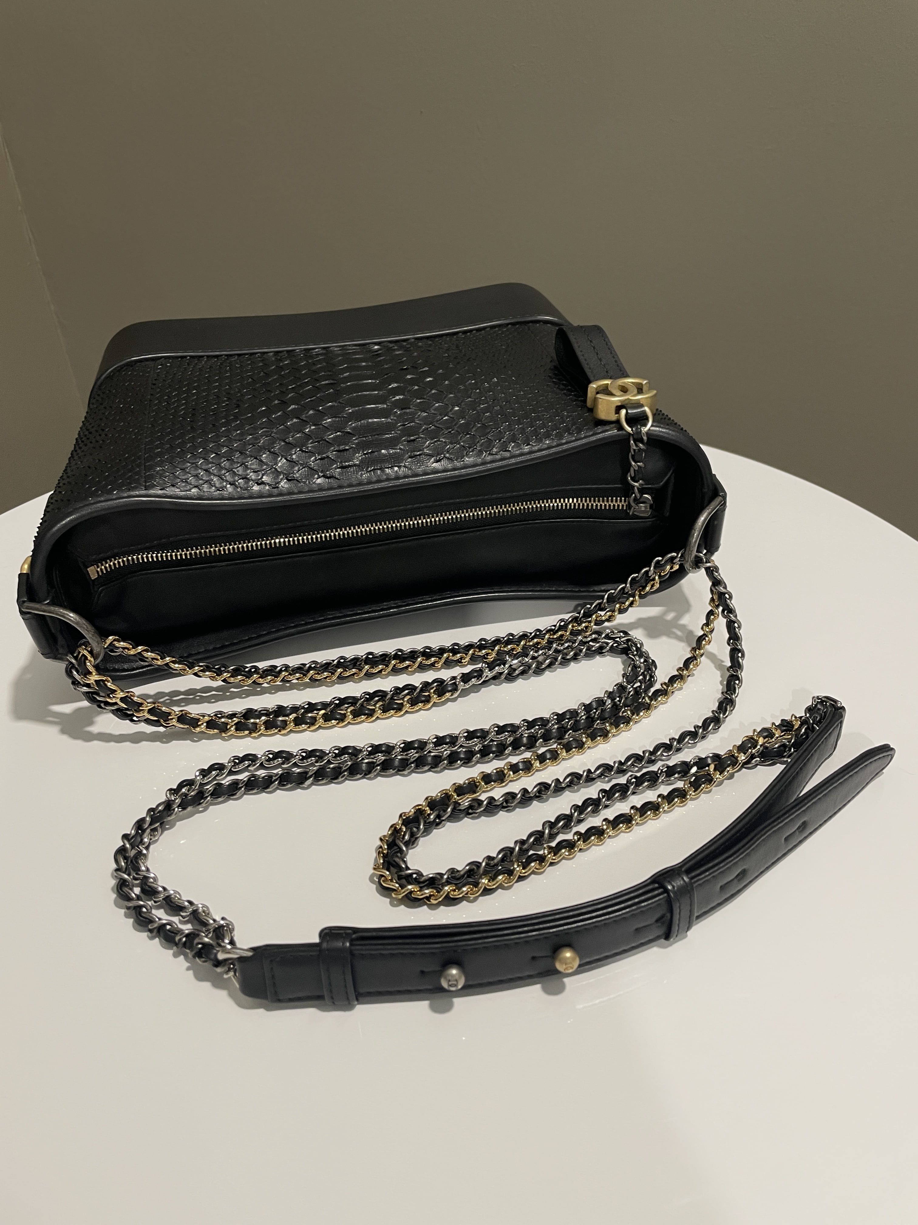 Chanel Quilted Gabrielle Hobo Black Python Calfskin