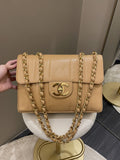 Chanel Vintage Vertical XL Cc Flap Dark Beige Gold Caviar