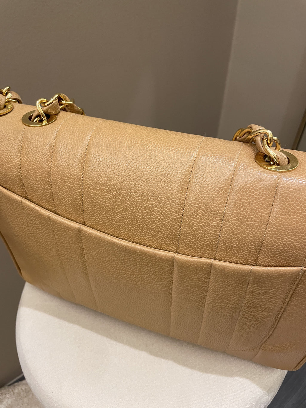 Chanel Vintage Vertical XL Cc Flap Dark Beige Gold Caviar