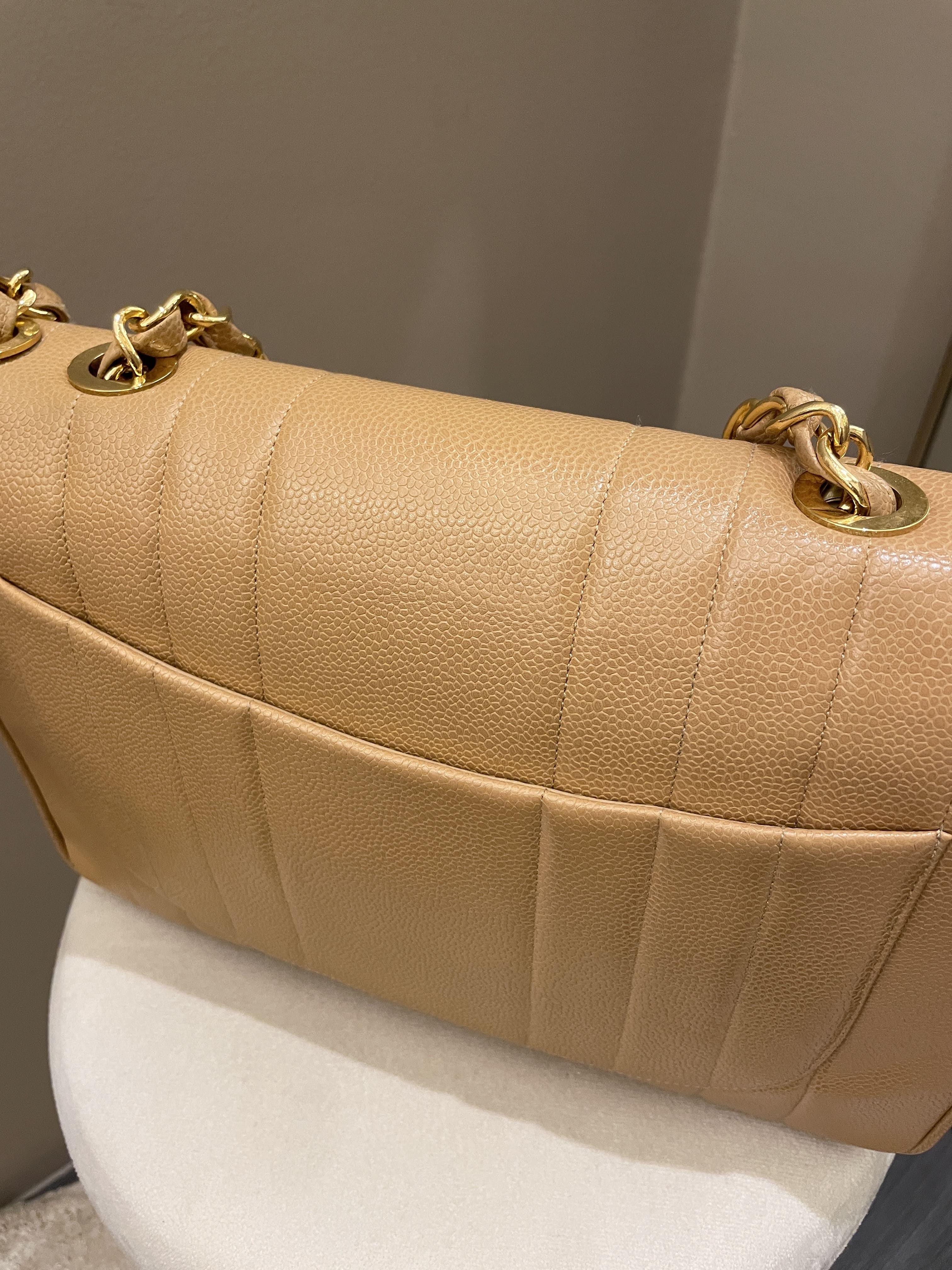 Chanel Vintage Vertical XL Cc Flap Dark Beige Gold Caviar
