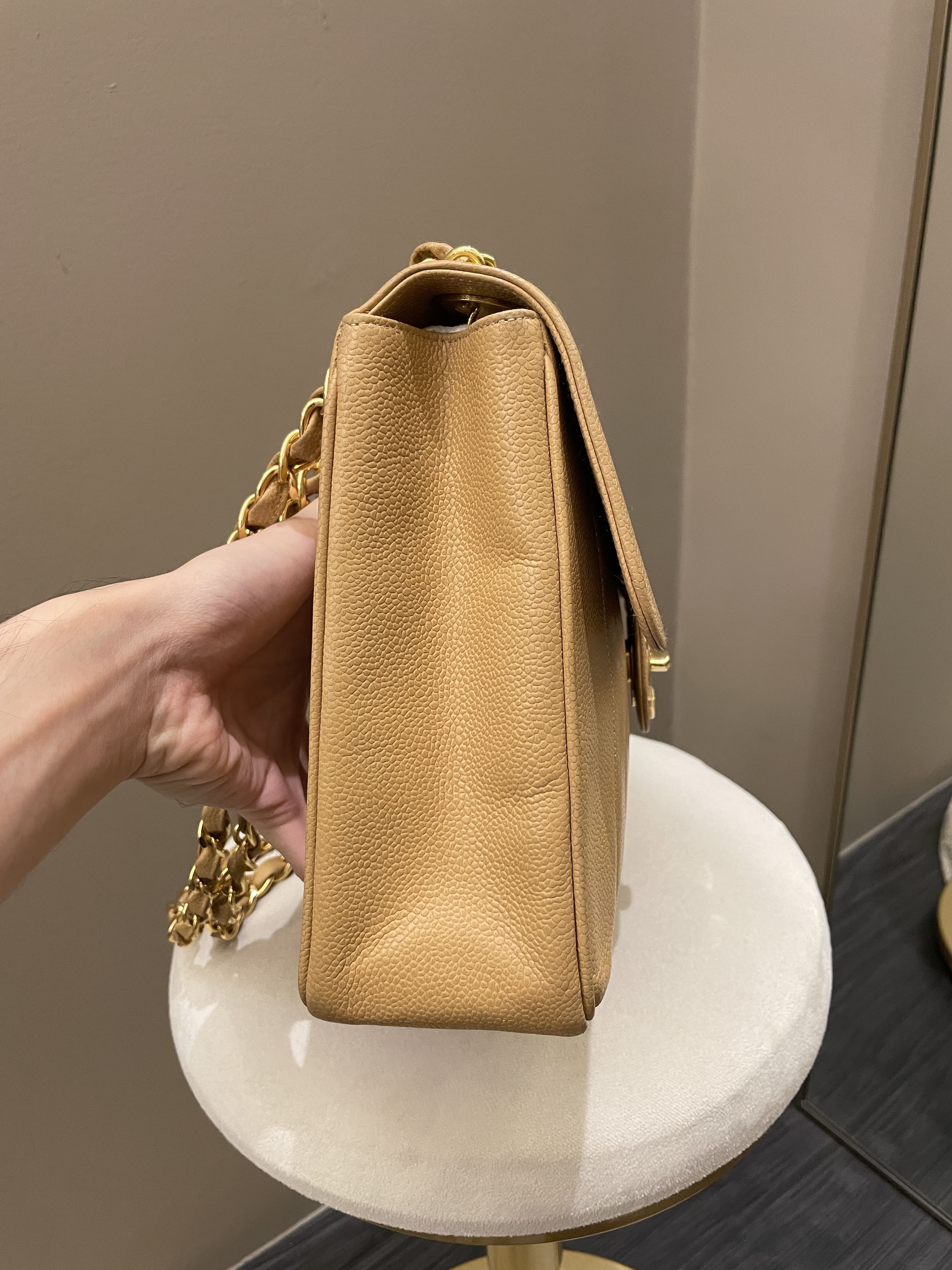 Chanel Vintage Vertical XL Cc Flap Dark Beige Gold Caviar