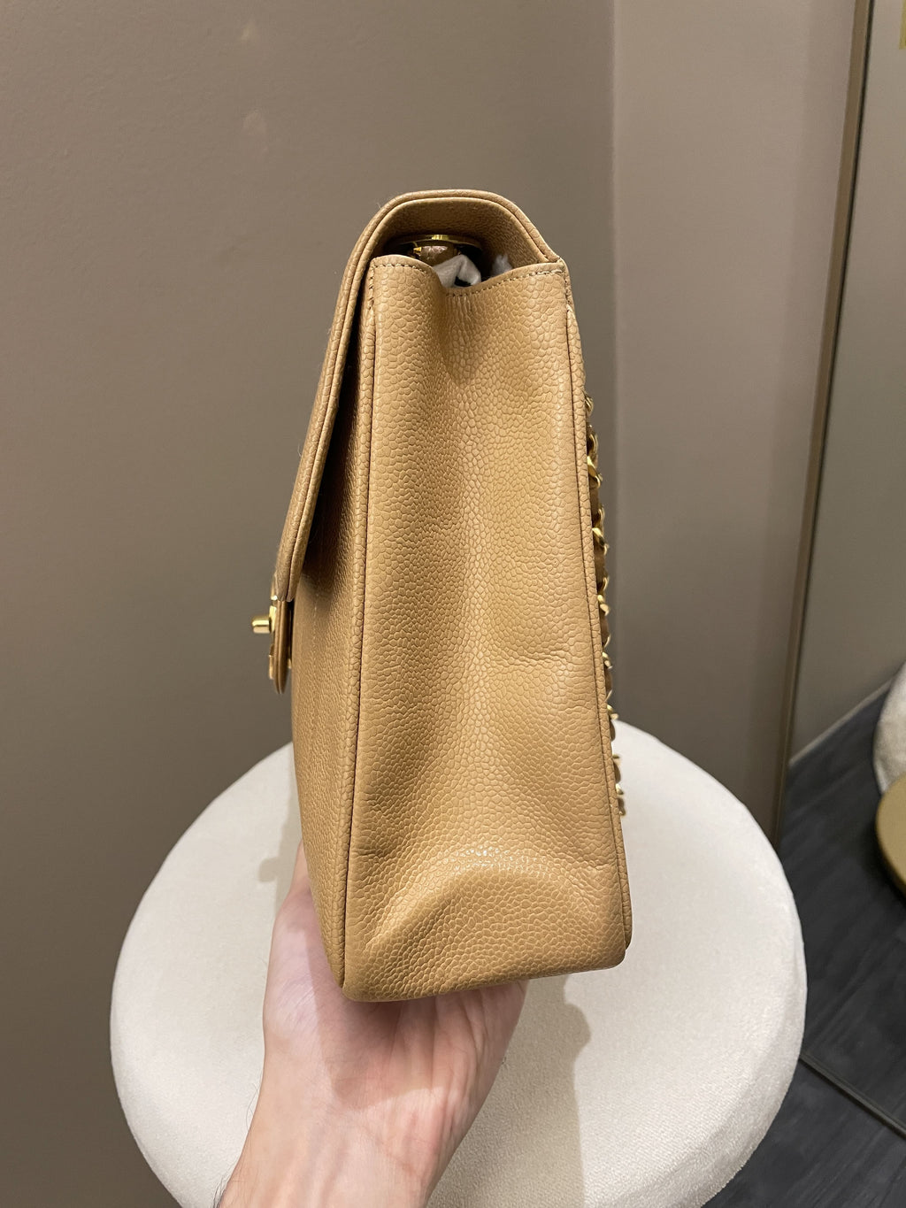 Chanel Vintage Vertical XL Cc Flap Dark Beige Gold Caviar