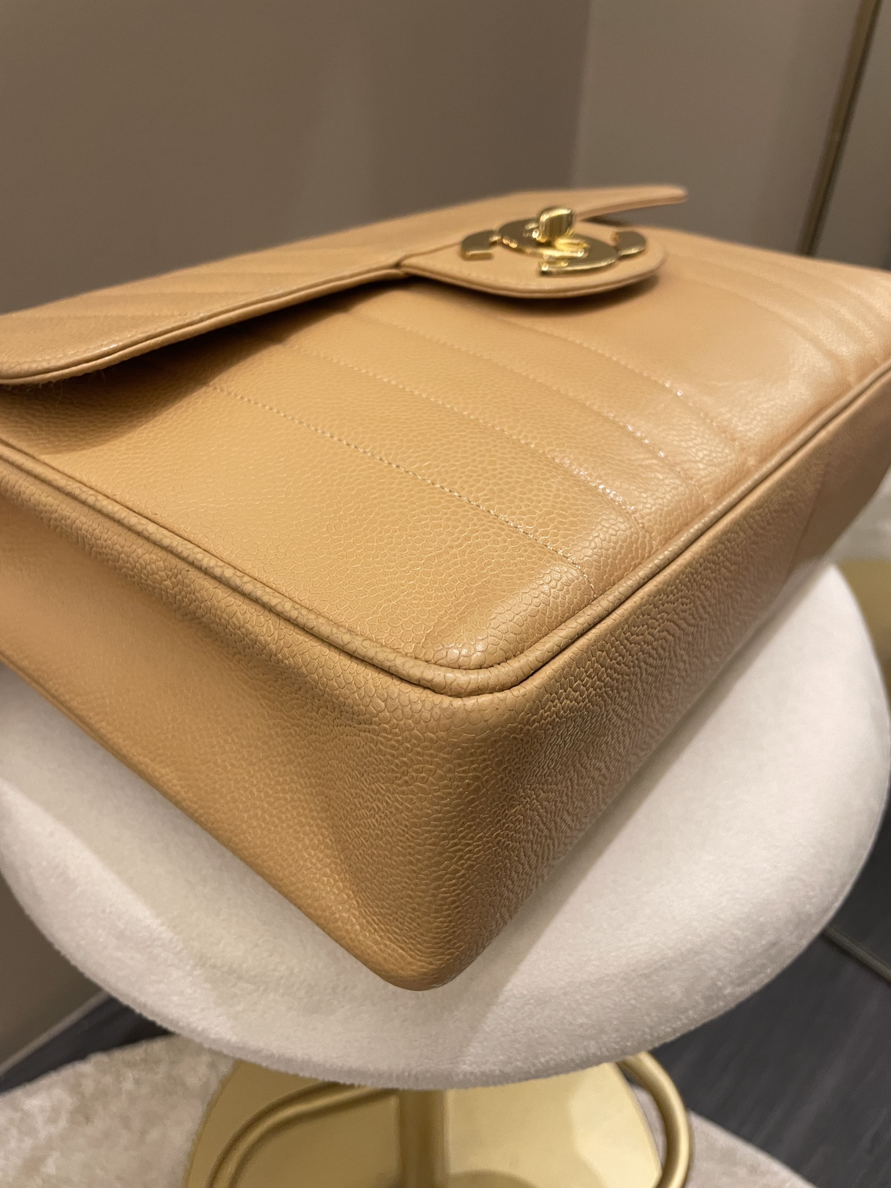 Chanel Vintage Vertical XL Cc Flap Dark Beige Gold Caviar