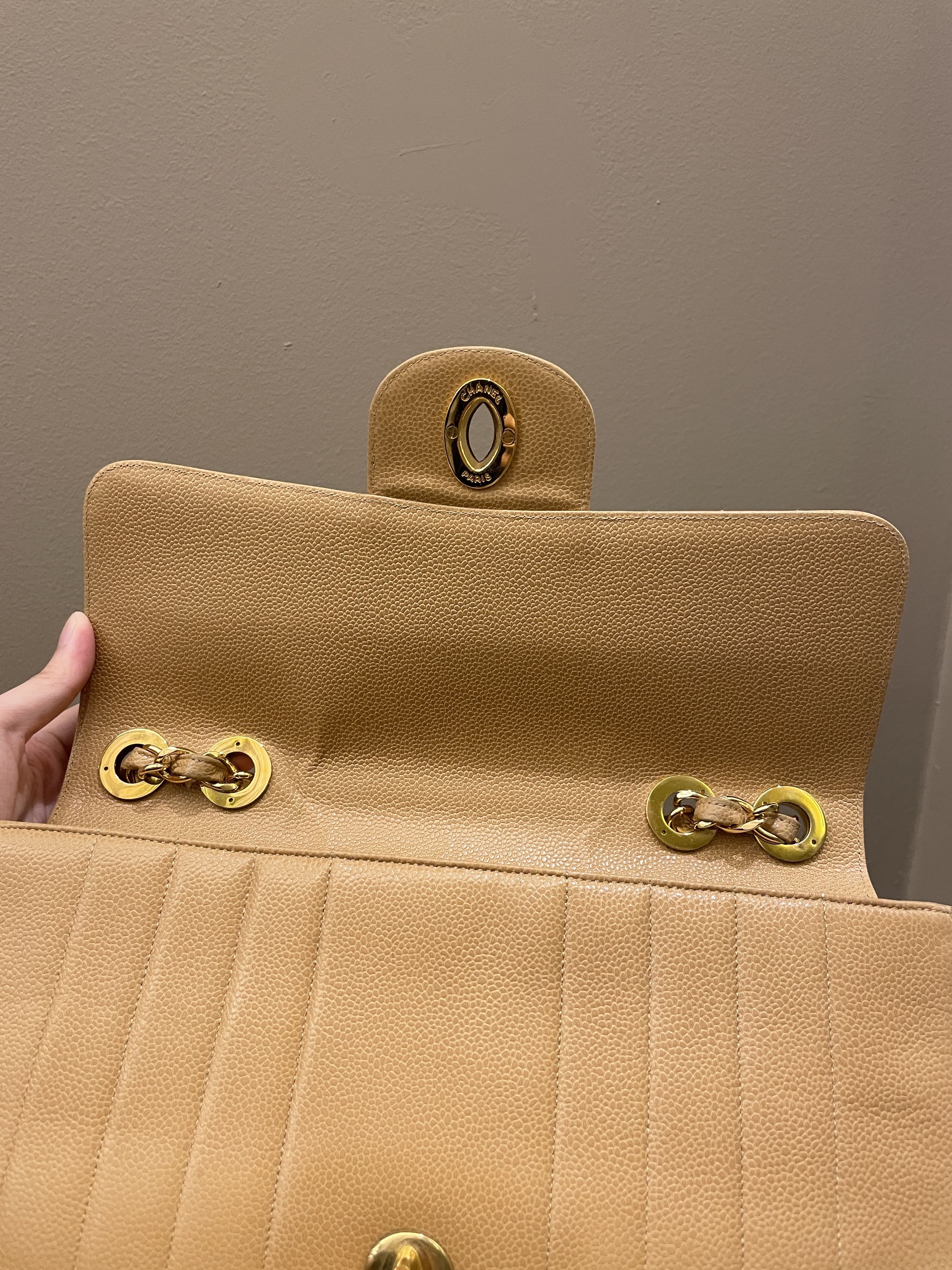 Chanel Vintage Vertical XL Cc Flap Dark Beige Gold Caviar