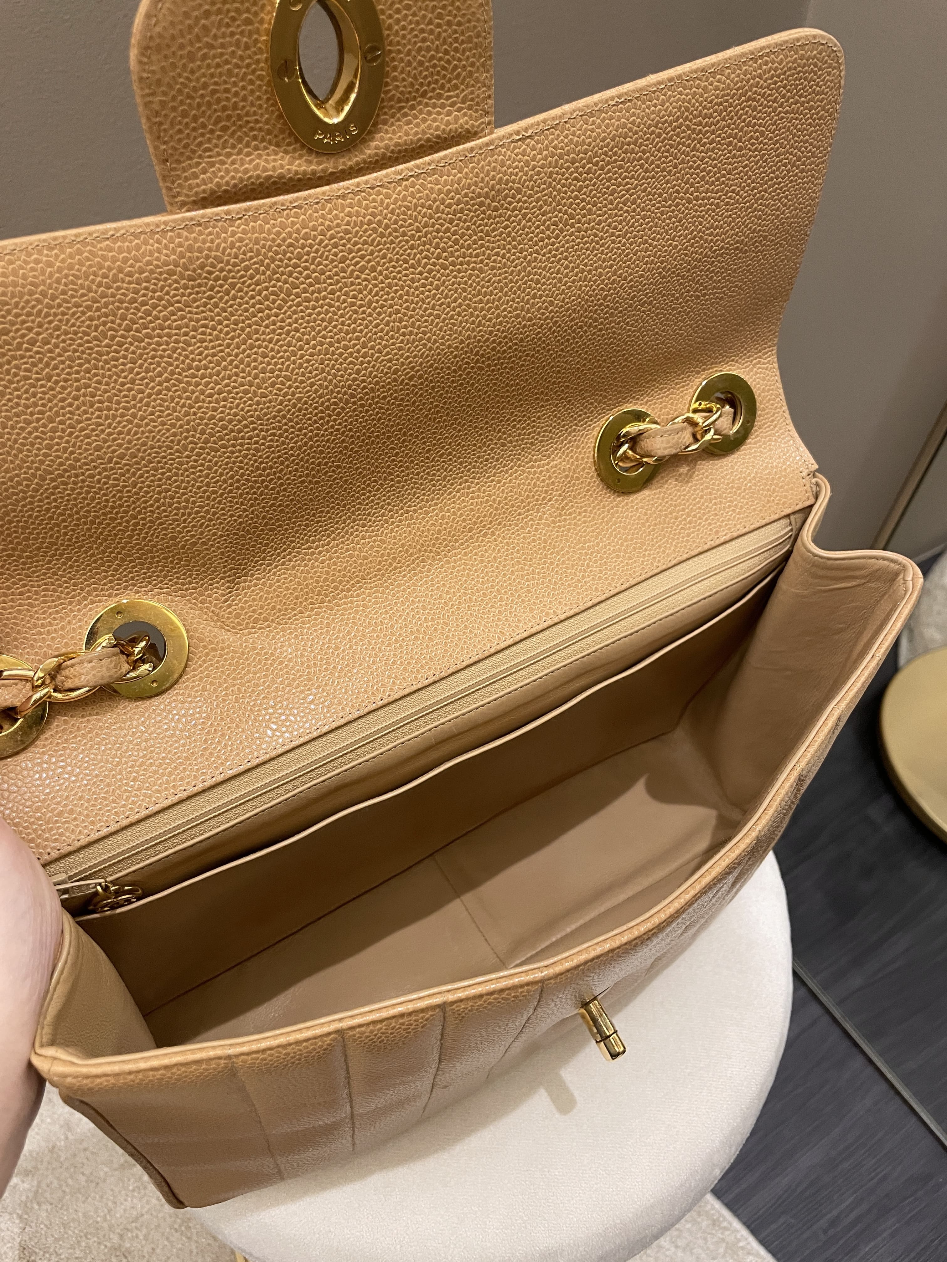 Chanel Vintage Vertical XL Cc Flap Dark Beige Gold Caviar