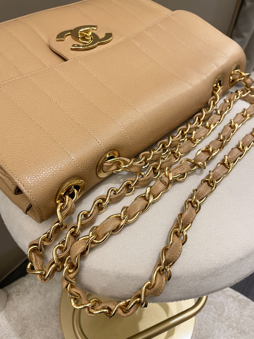 Chanel Vintage Vertical XL Cc Flap Dark Beige Gold Caviar
