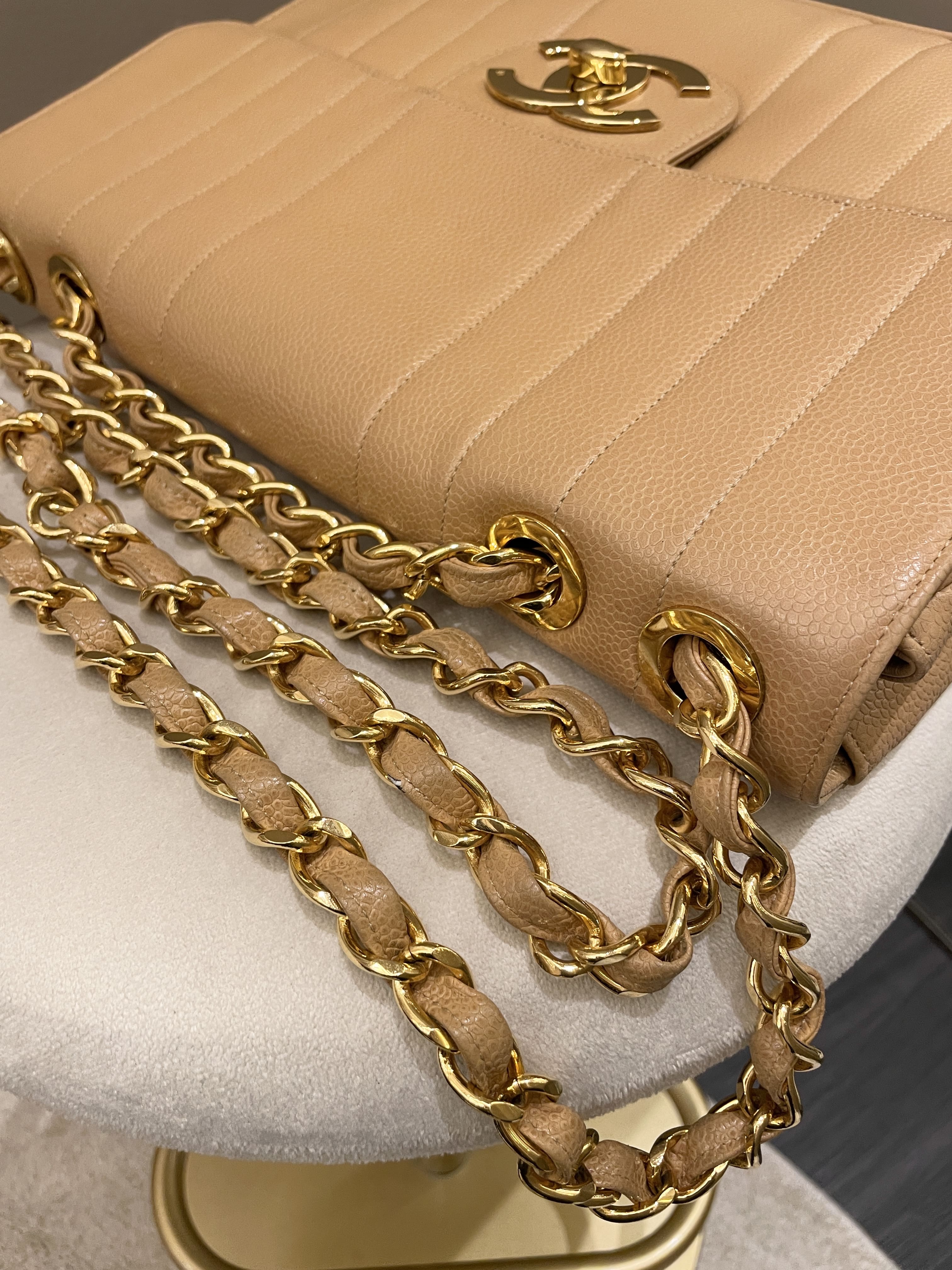 Chanel Vintage Vertical XL Cc Flap Dark Beige Gold Caviar