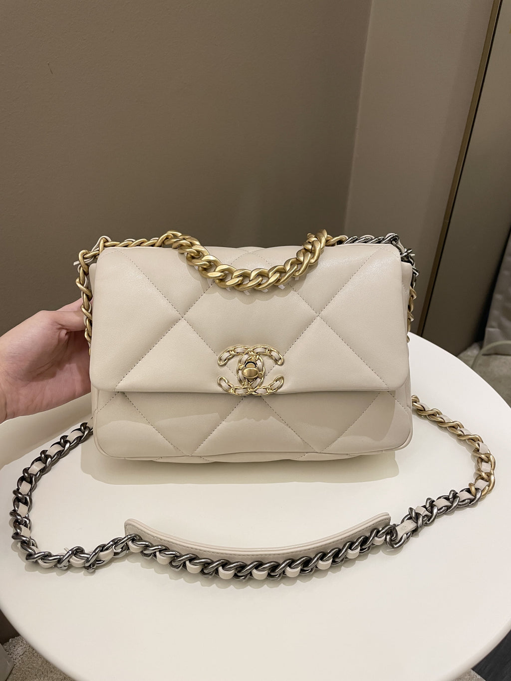 Chanel 19 Flap Bag Beige Lambskin