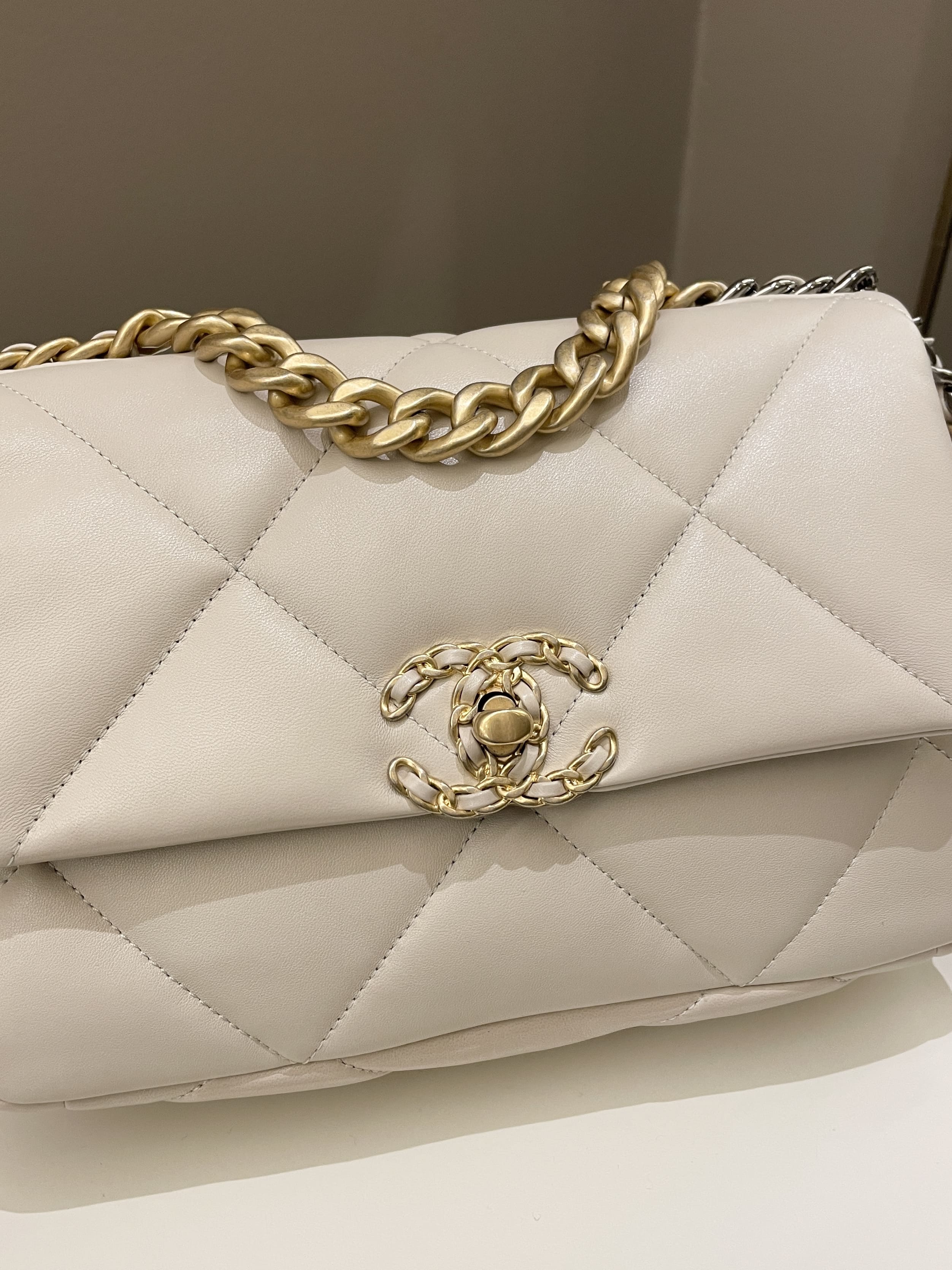 Chanel 19 Flap Bag Beige Lambskin