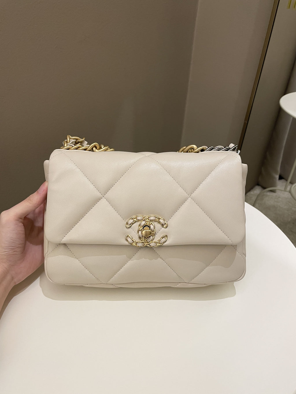 Chanel 19 Flap Bag Beige Lambskin