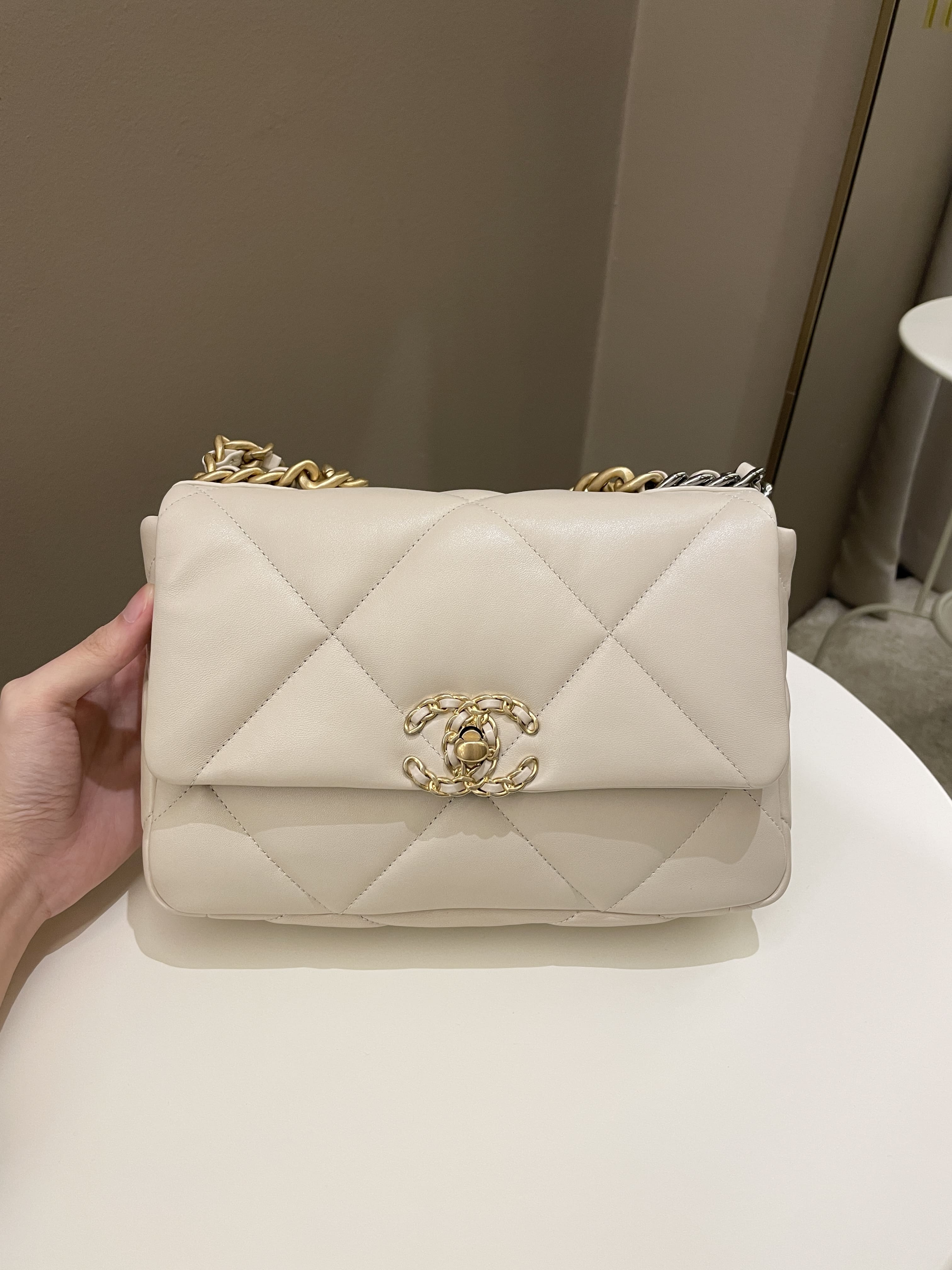 Chanel 19 Flap Bag Beige Lambskin