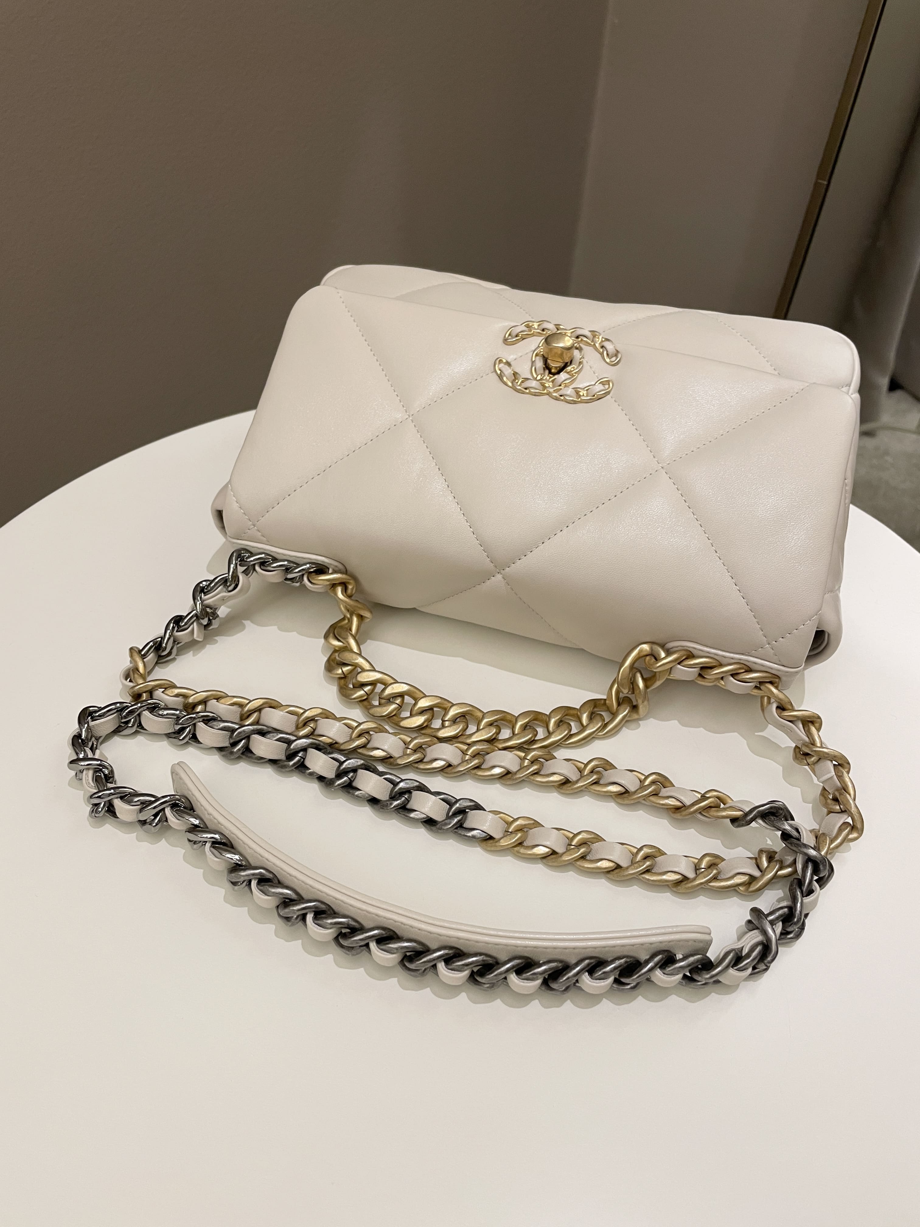 Chanel 19 Flap Bag Beige Lambskin