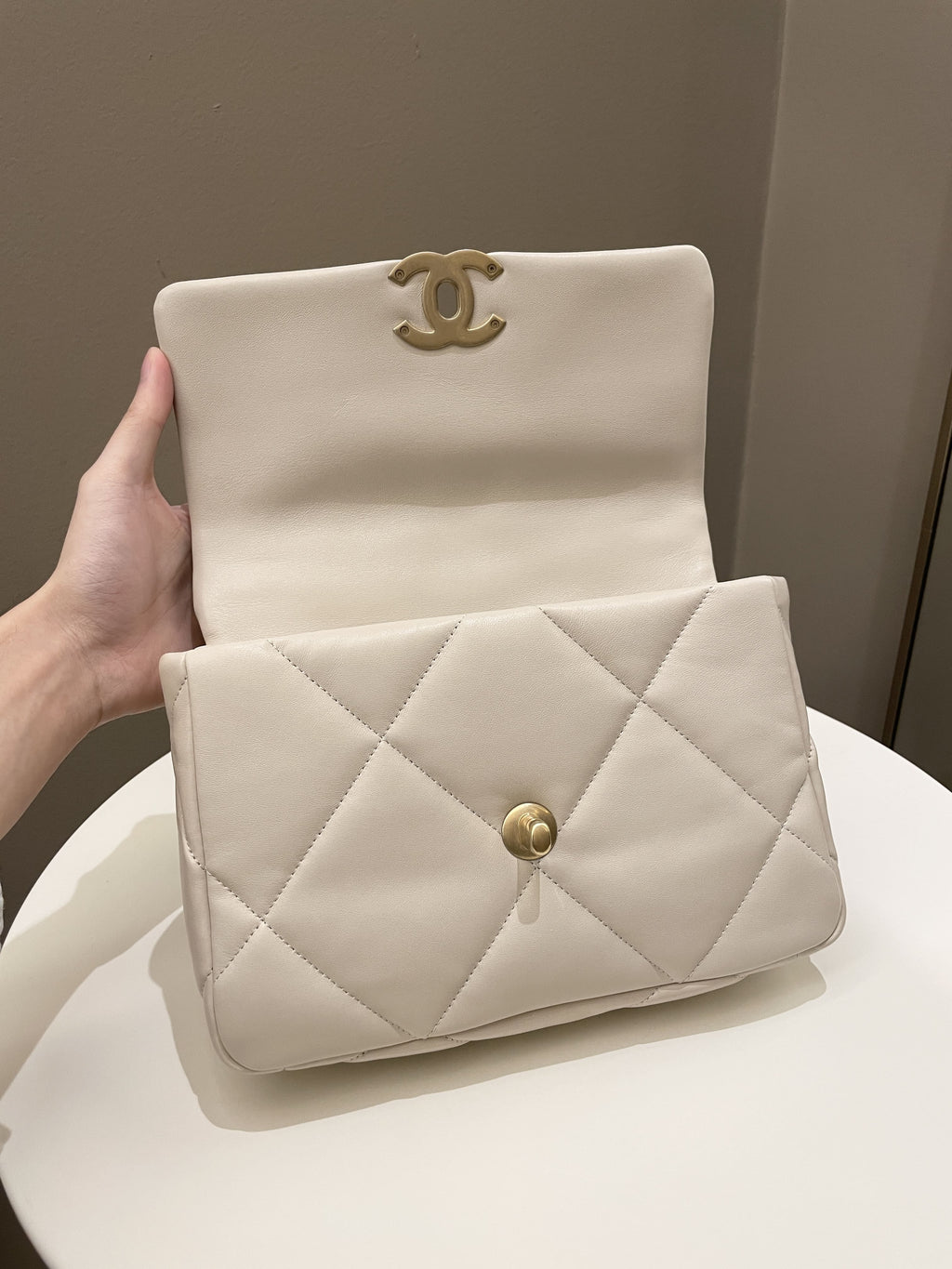Chanel 19 Flap Bag Beige Lambskin