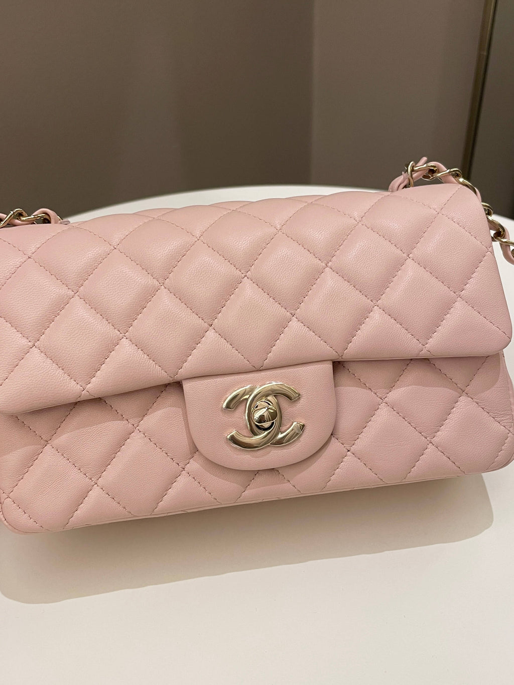 Chanel Classic Quilted Mini Rectangular Pale Pink Lambskin