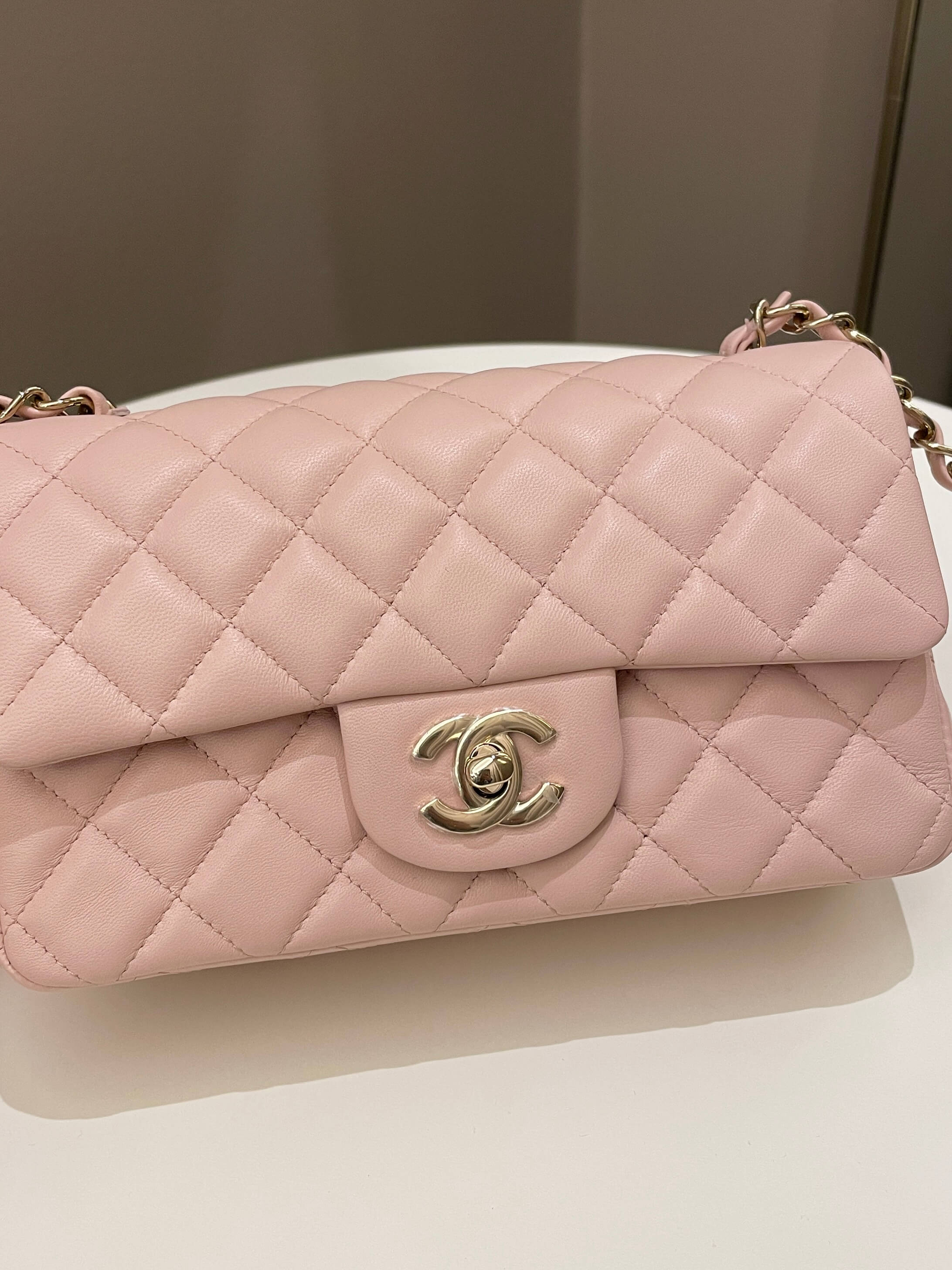 Chanel Classic Quilted Mini Rectangular Pale Pink Lambskin