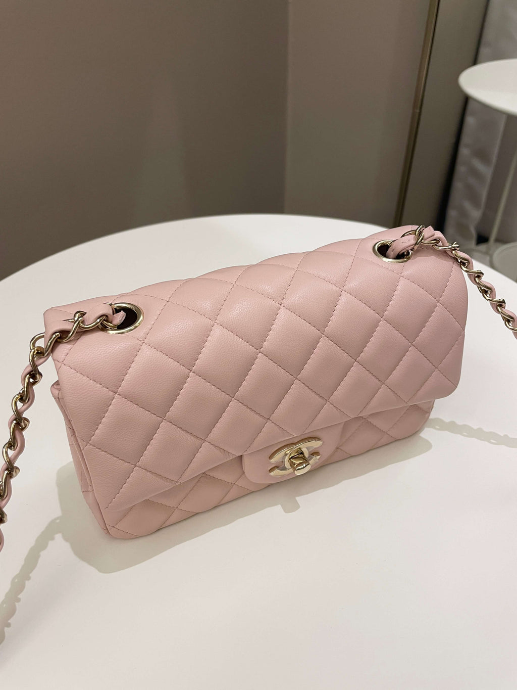Chanel Classic Quilted Mini Rectangular Pale Pink Lambskin