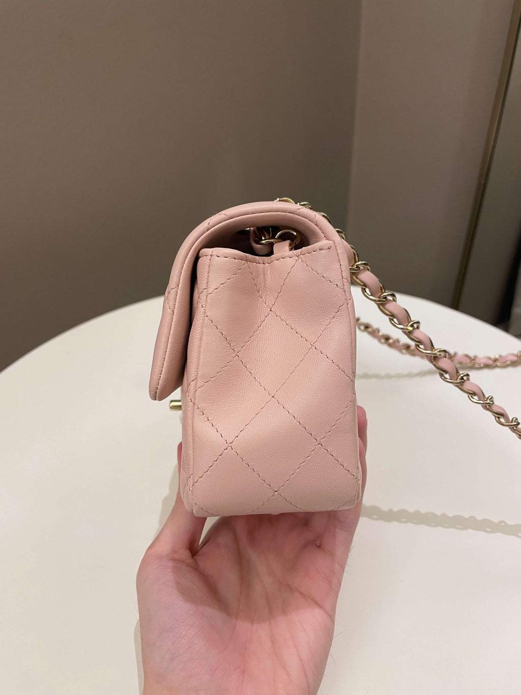 Chanel Classic Quilted Mini Rectangular Pale Pink Lambskin