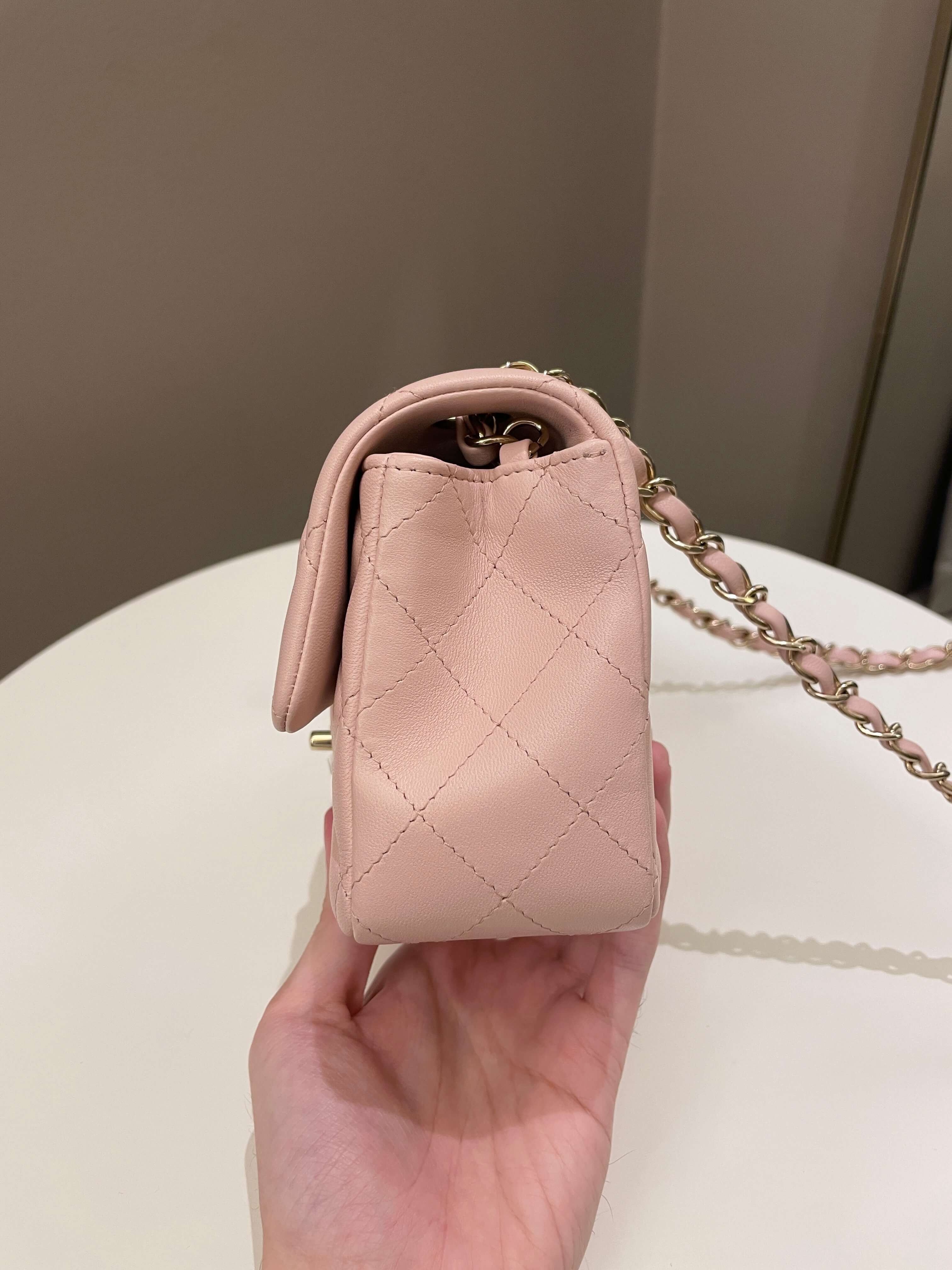 Chanel Classic Quilted Mini Rectangular Pale Pink Lambskin