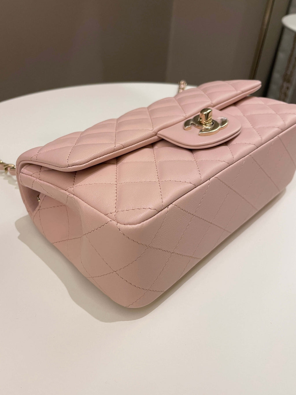 Chanel Classic Quilted Mini Rectangular Pale Pink Lambskin