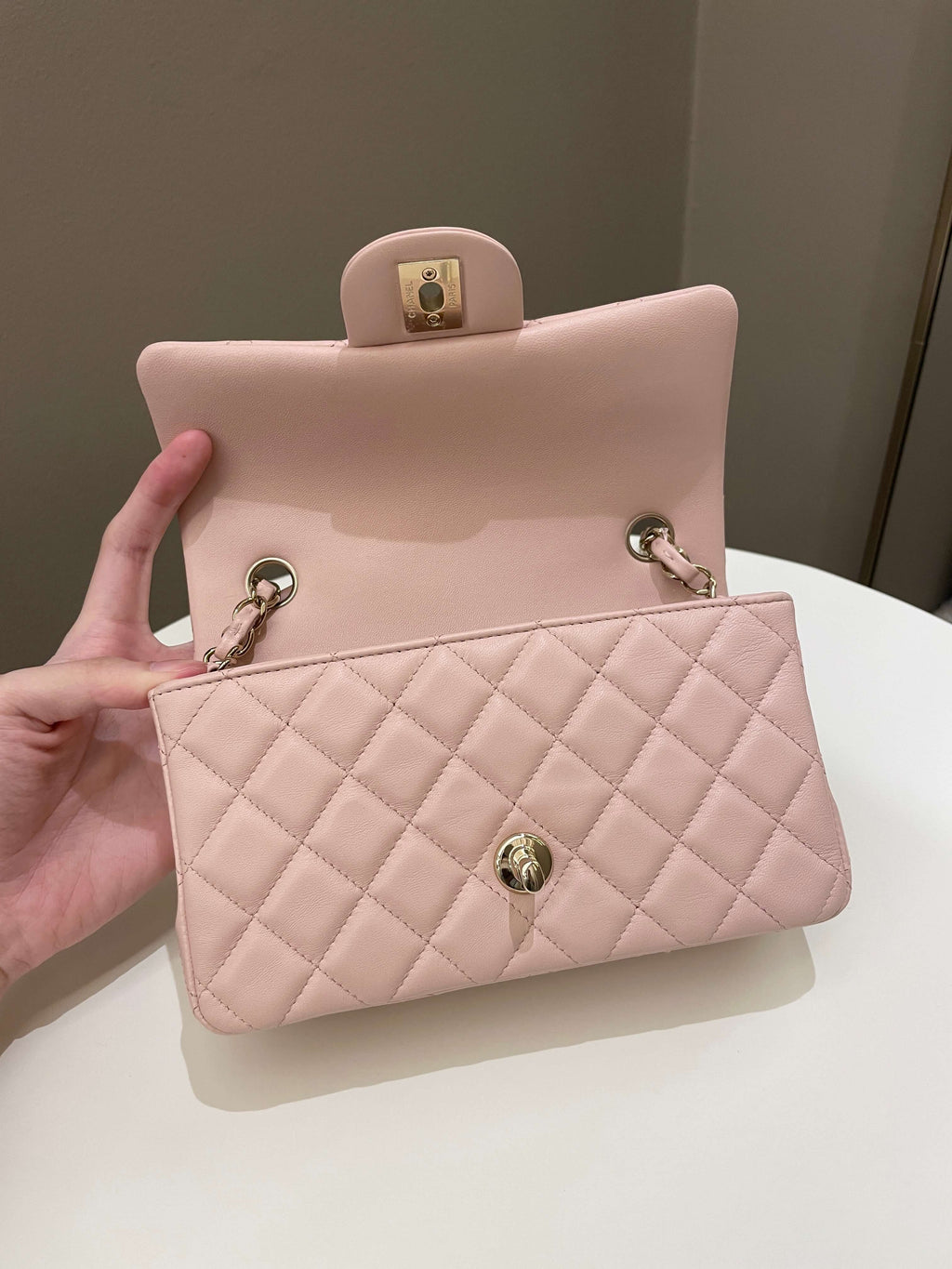 Chanel Classic Quilted Mini Rectangular Pale Pink Lambskin