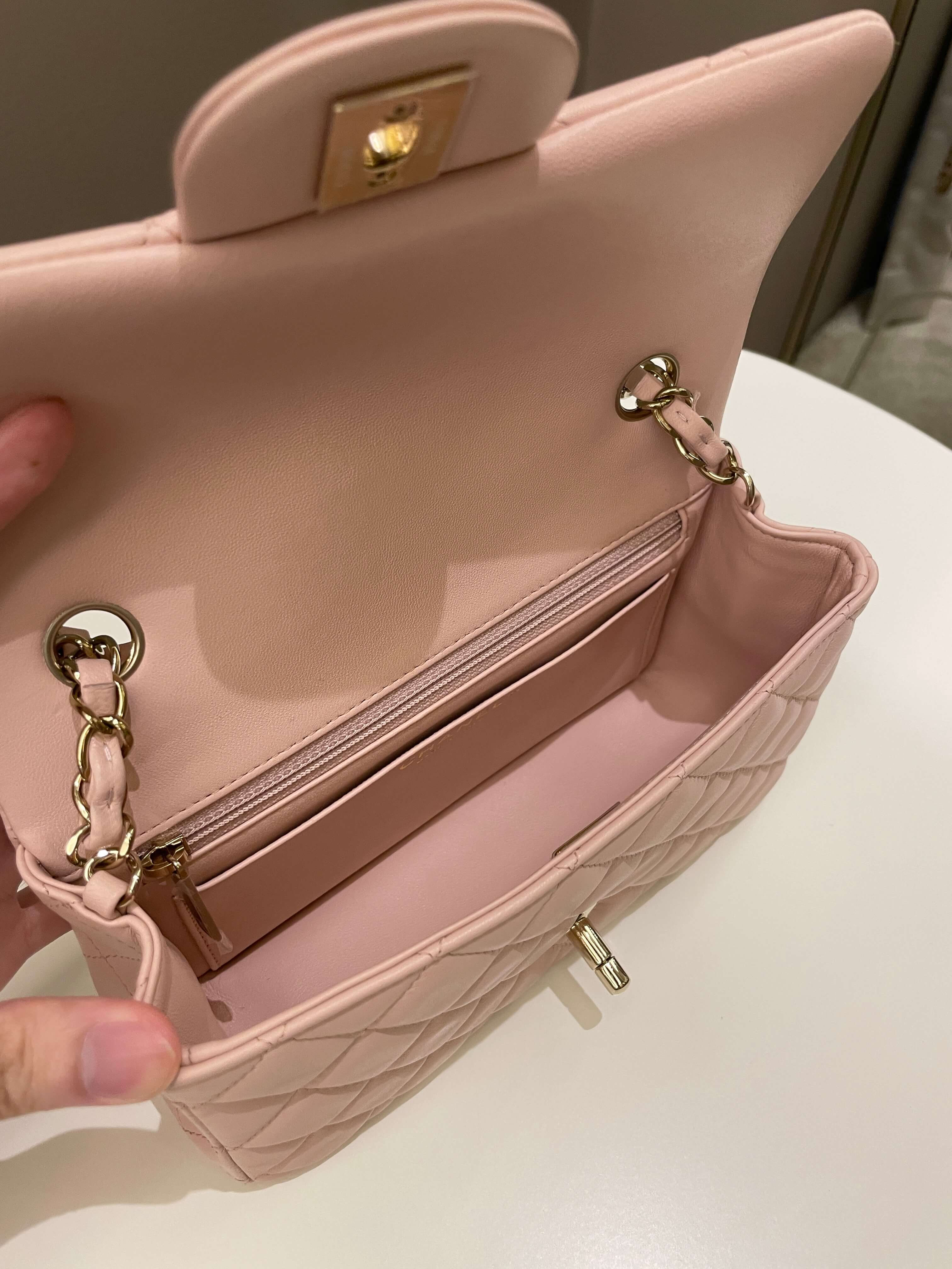 Chanel Classic Quilted Mini Rectangular Pale Pink Lambskin