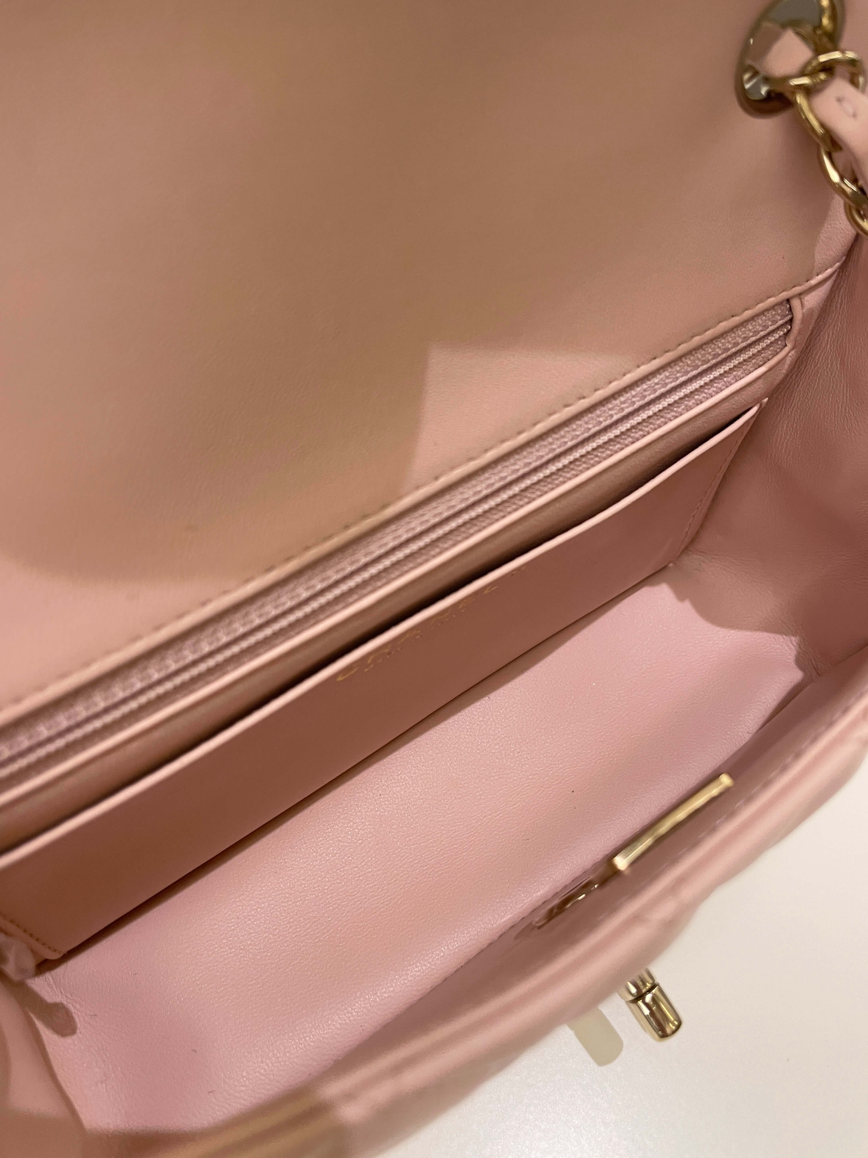 Chanel Classic Quilted Mini Rectangular Pale Pink Lambskin