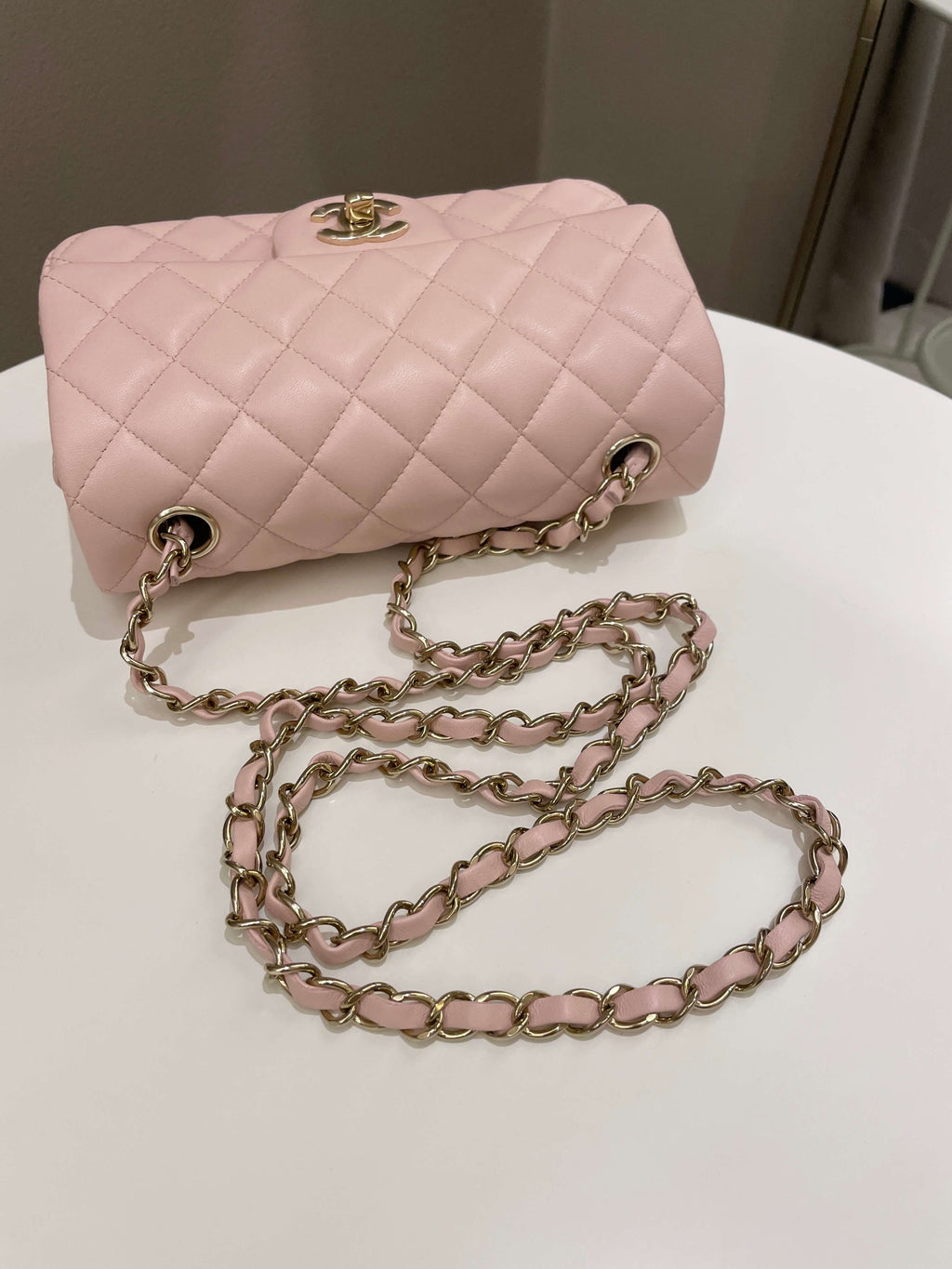Chanel Classic Quilted Mini Rectangular Pale Pink Lambskin