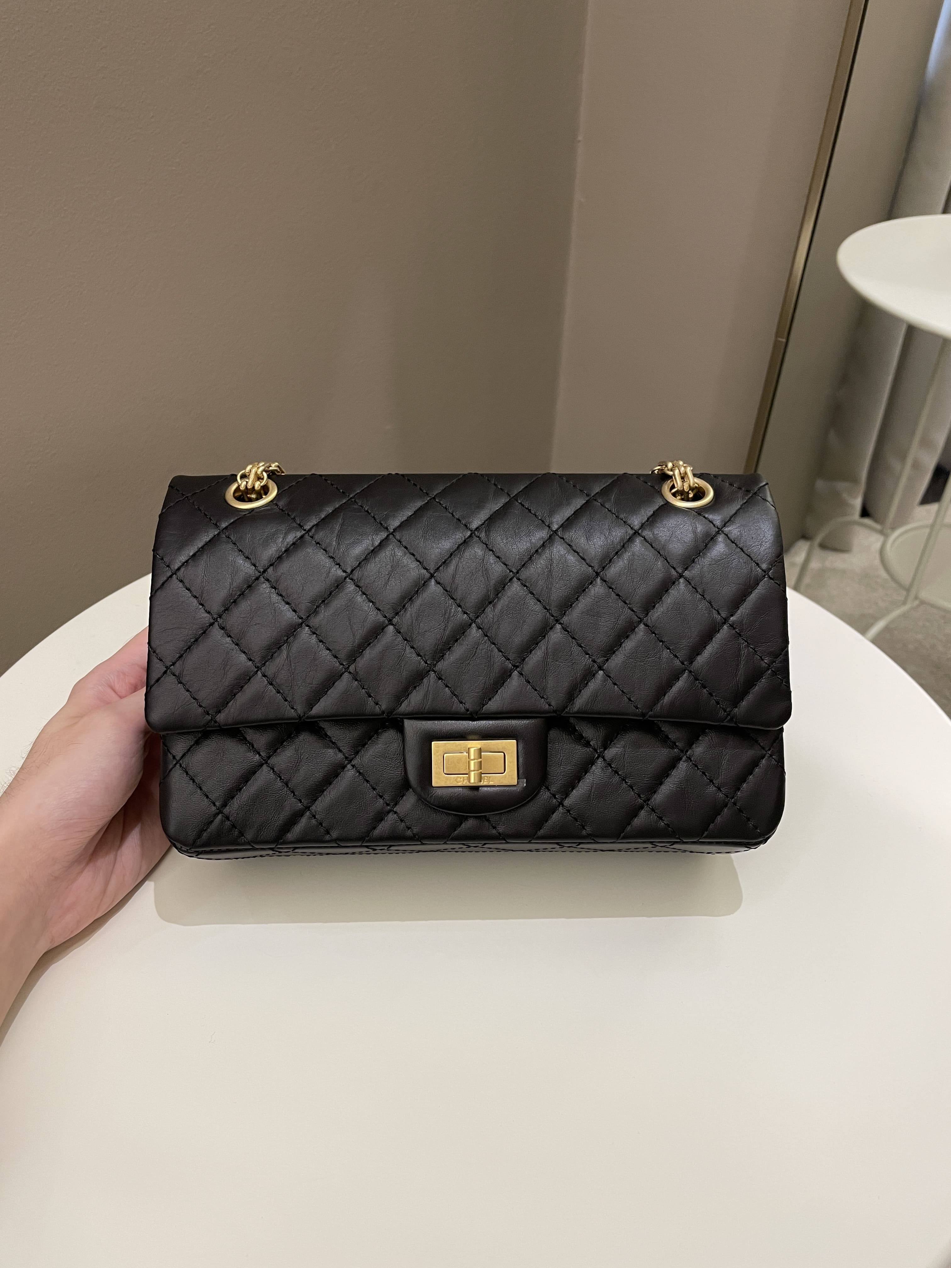 Chanel 2.55 225 Quilted Reissue Double Flap Black Aged Calfskin
