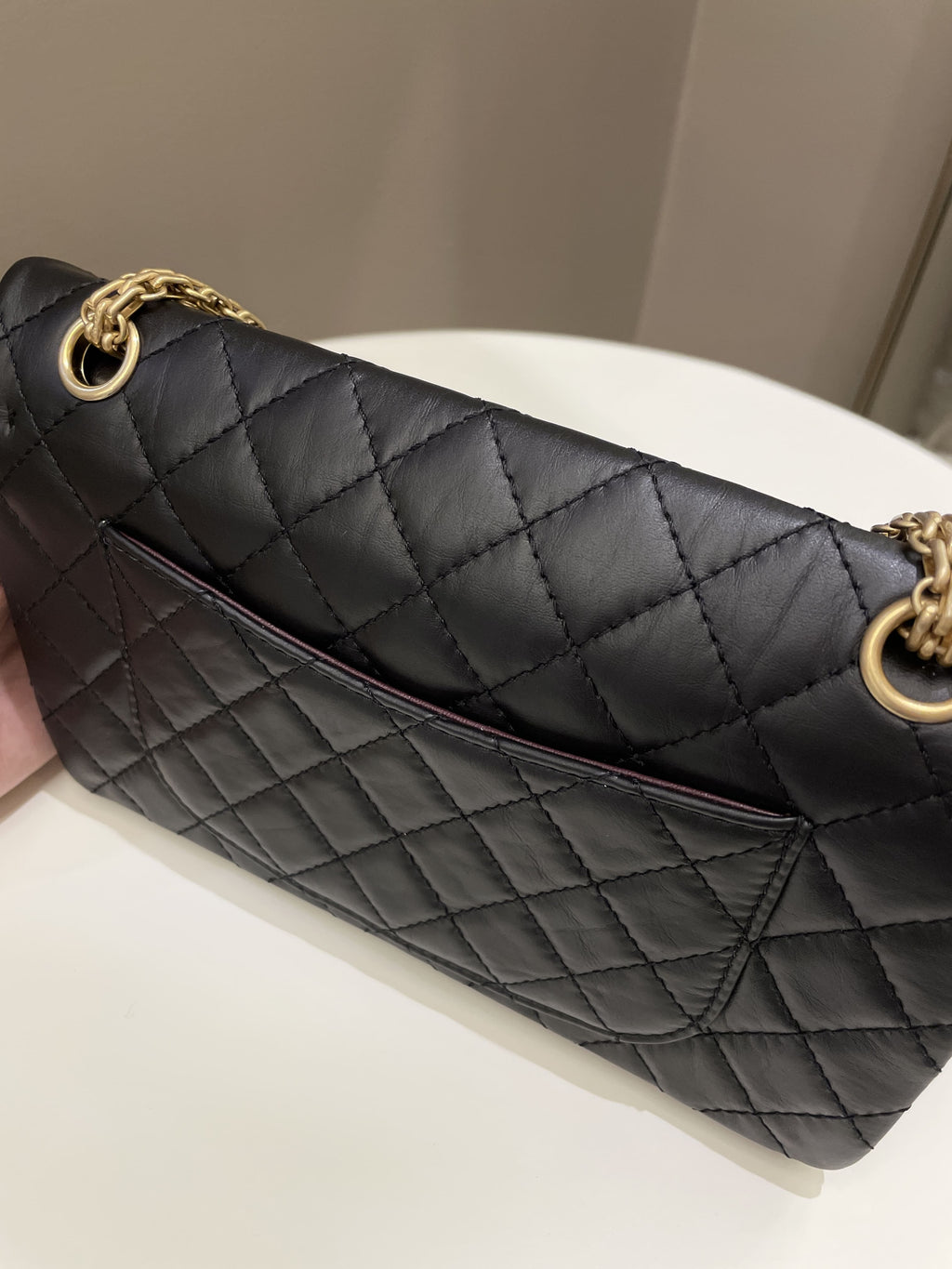Chanel 2.55 225 Quilted Reissue Double Flap Black Aged Calfskin