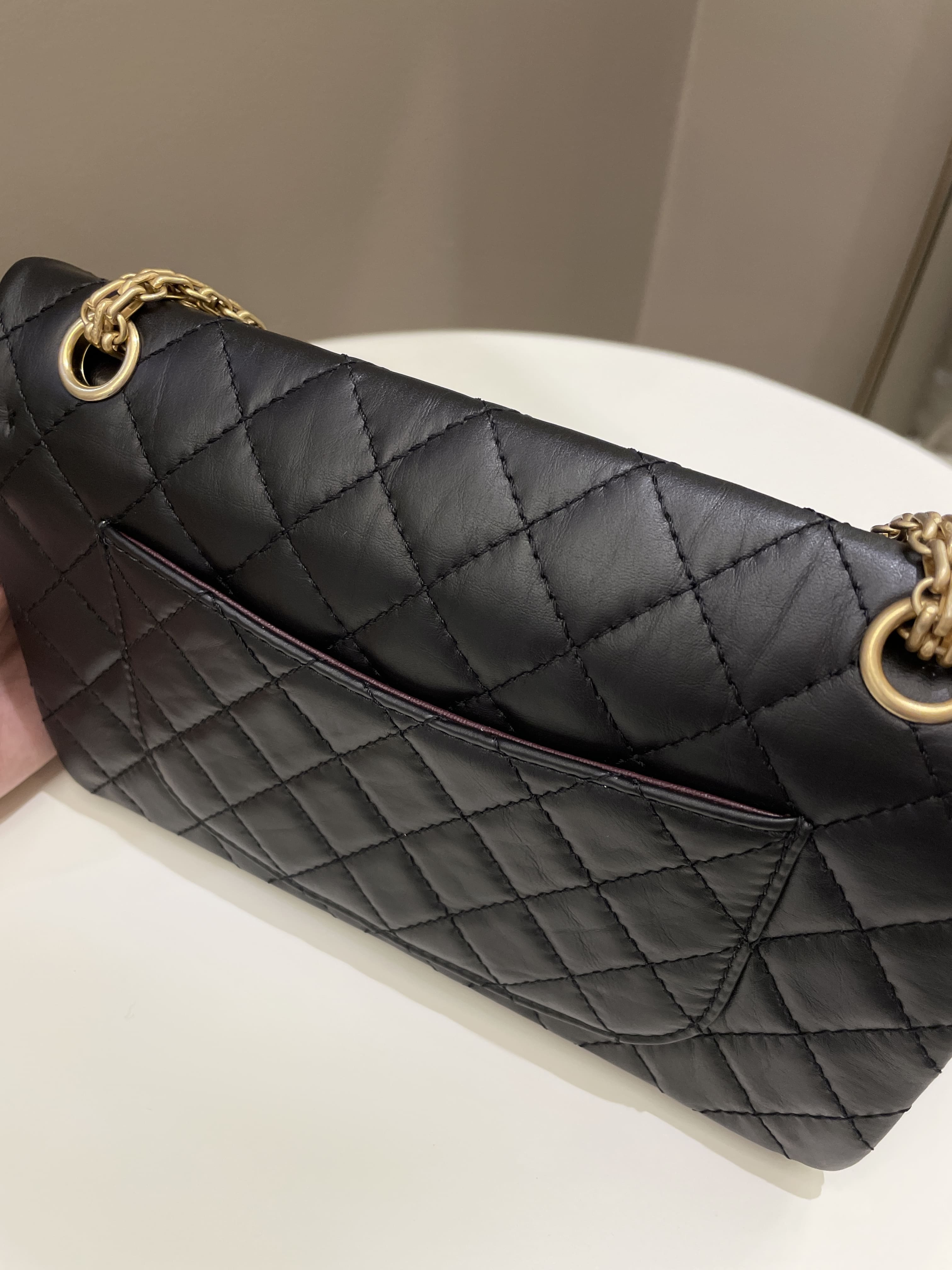 Chanel 2.55 225 Quilted Reissue Double Flap Black Aged Calfskin