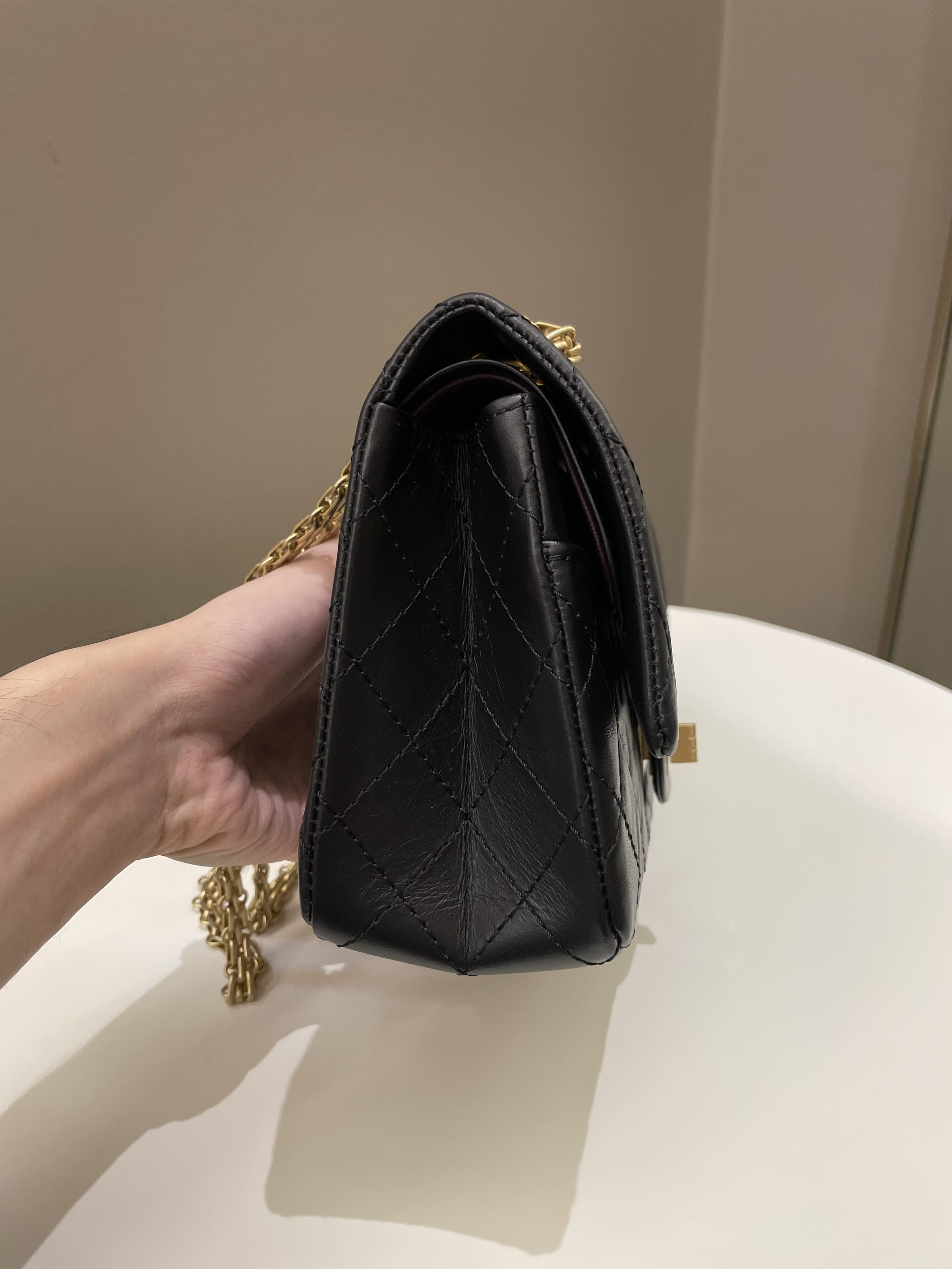 Chanel 2.55 225 Quilted Reissue Double Flap Black Aged Calfskin