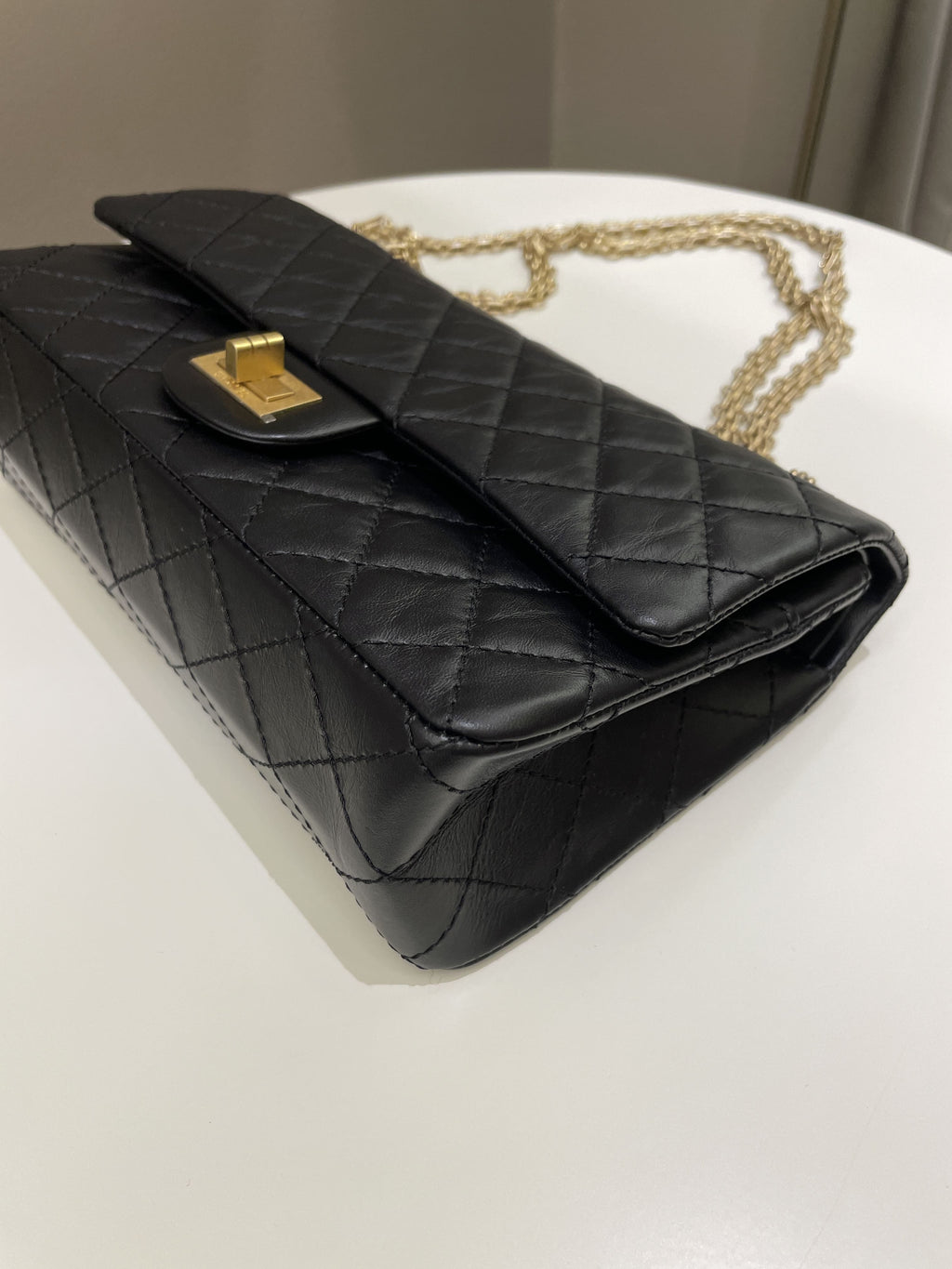 Chanel 2.55 225 Quilted Reissue Double Flap Black Aged Calfskin
