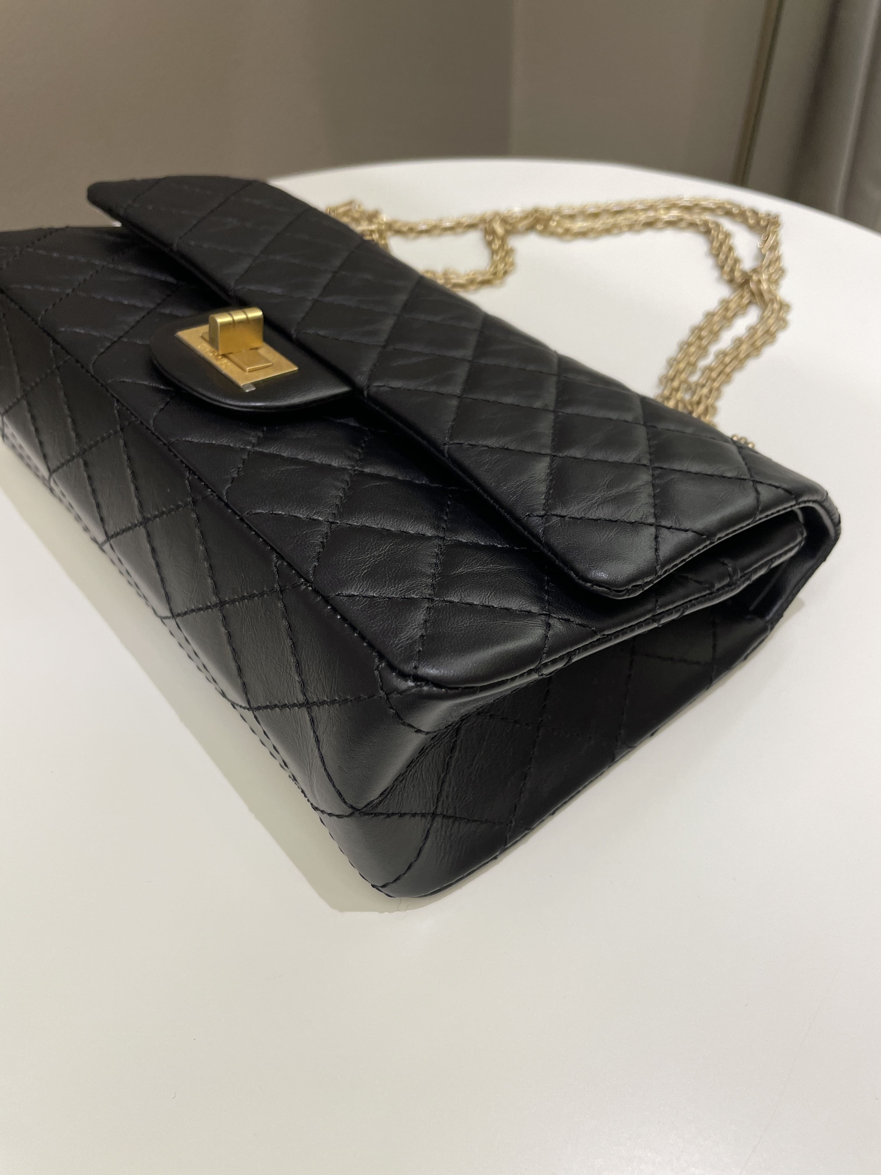Chanel 2.55 225 Quilted Reissue Double Flap Black Aged Calfskin