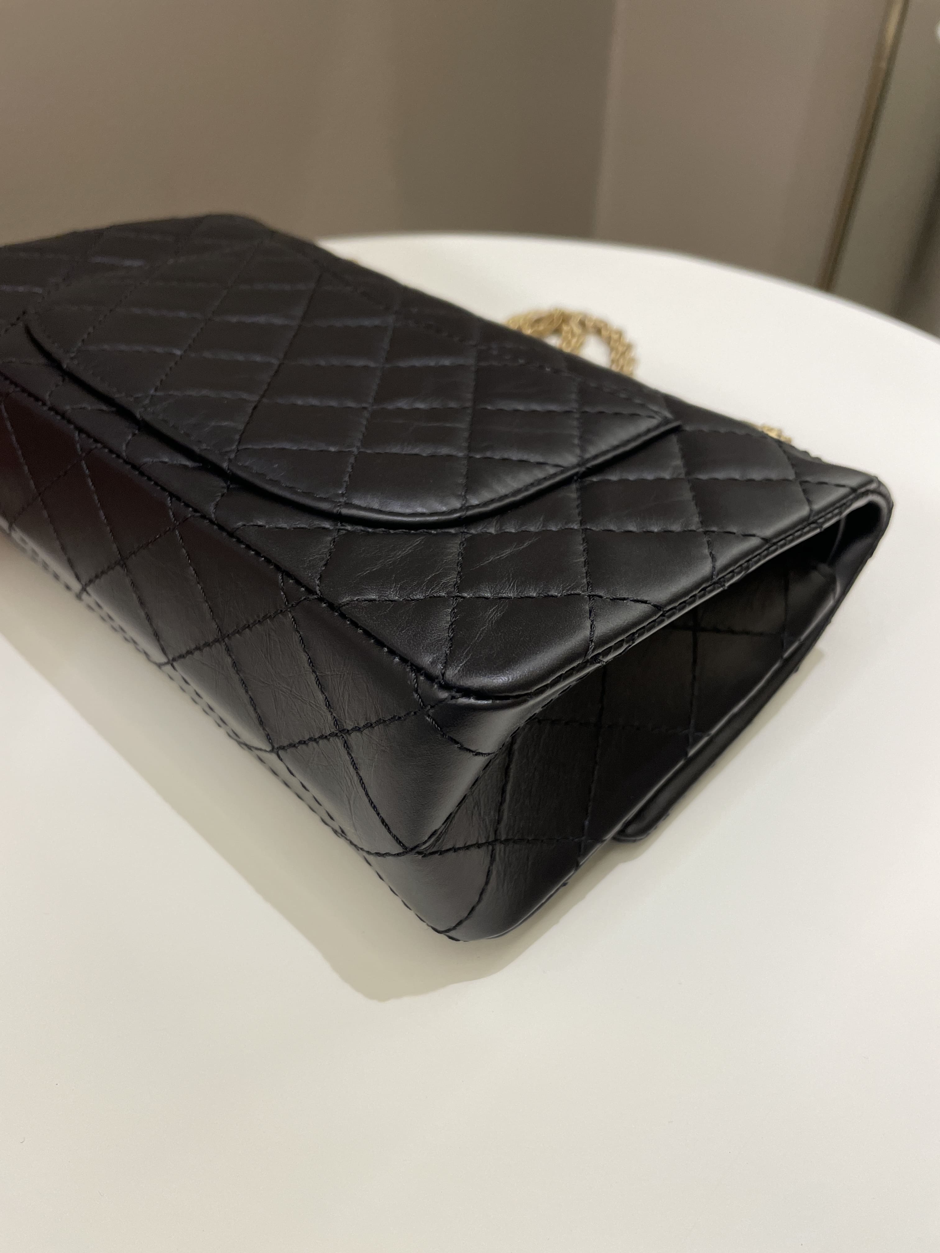 Chanel 2.55 225 Quilted Reissue Double Flap Black Aged Calfskin