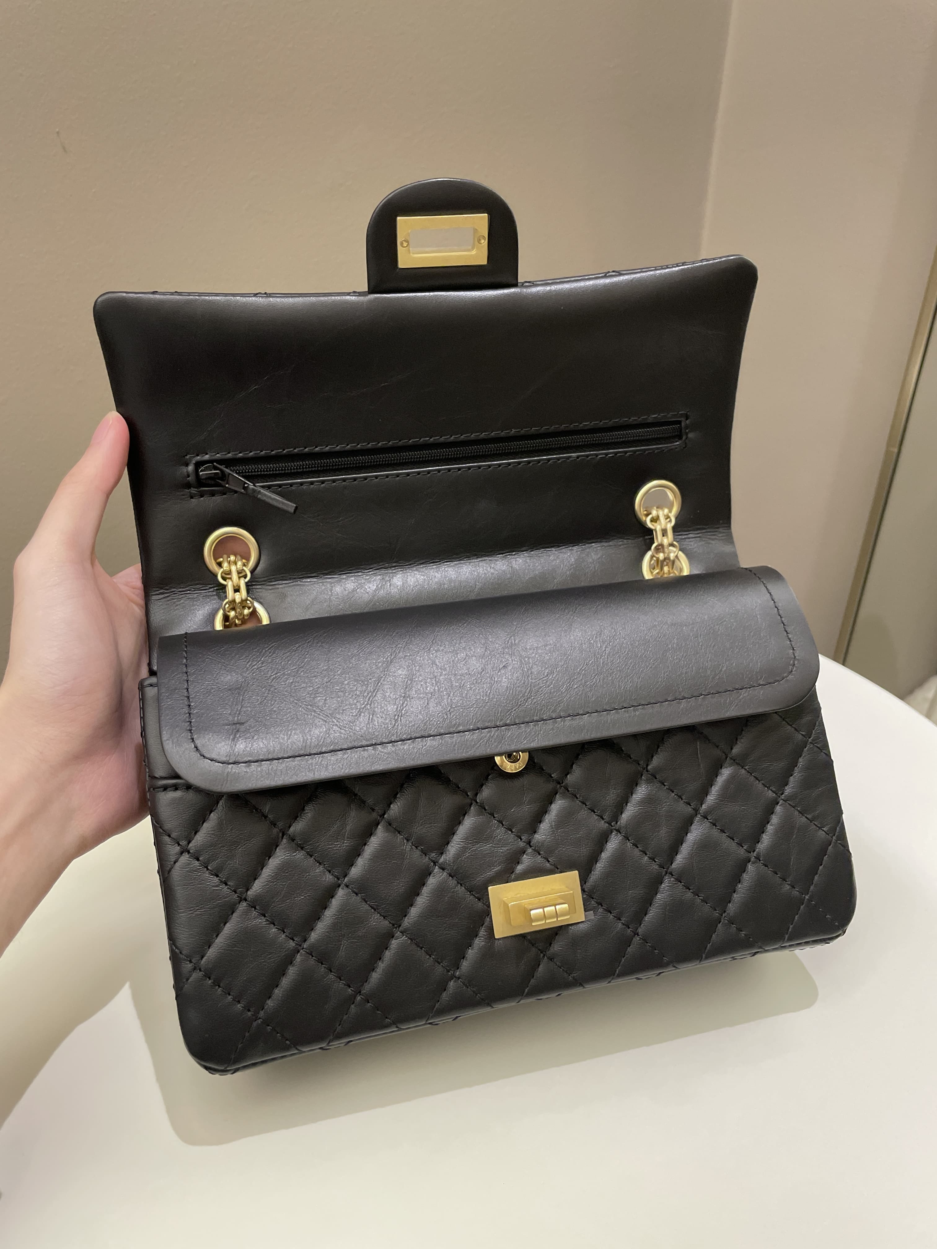 Chanel 2.55 225 Quilted Reissue Double Flap Black Aged Calfskin