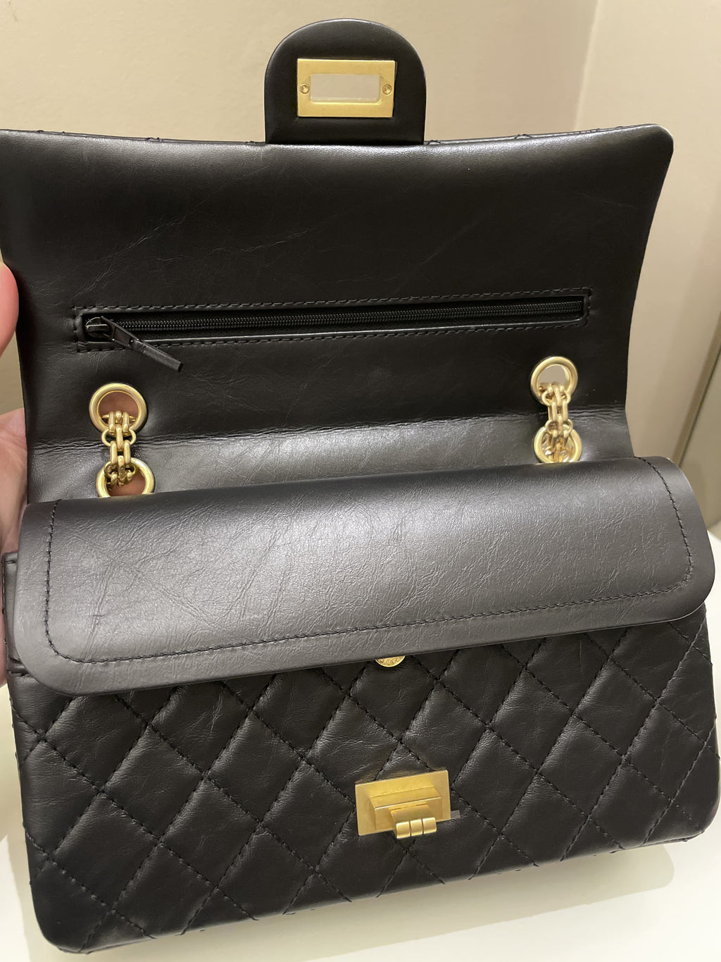 Chanel 2.55 225 Quilted Reissue Double Flap Black Aged Calfskin