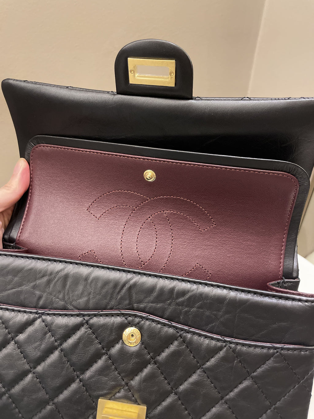 Chanel 2.55 225 Quilted Reissue Double Flap Black Aged Calfskin